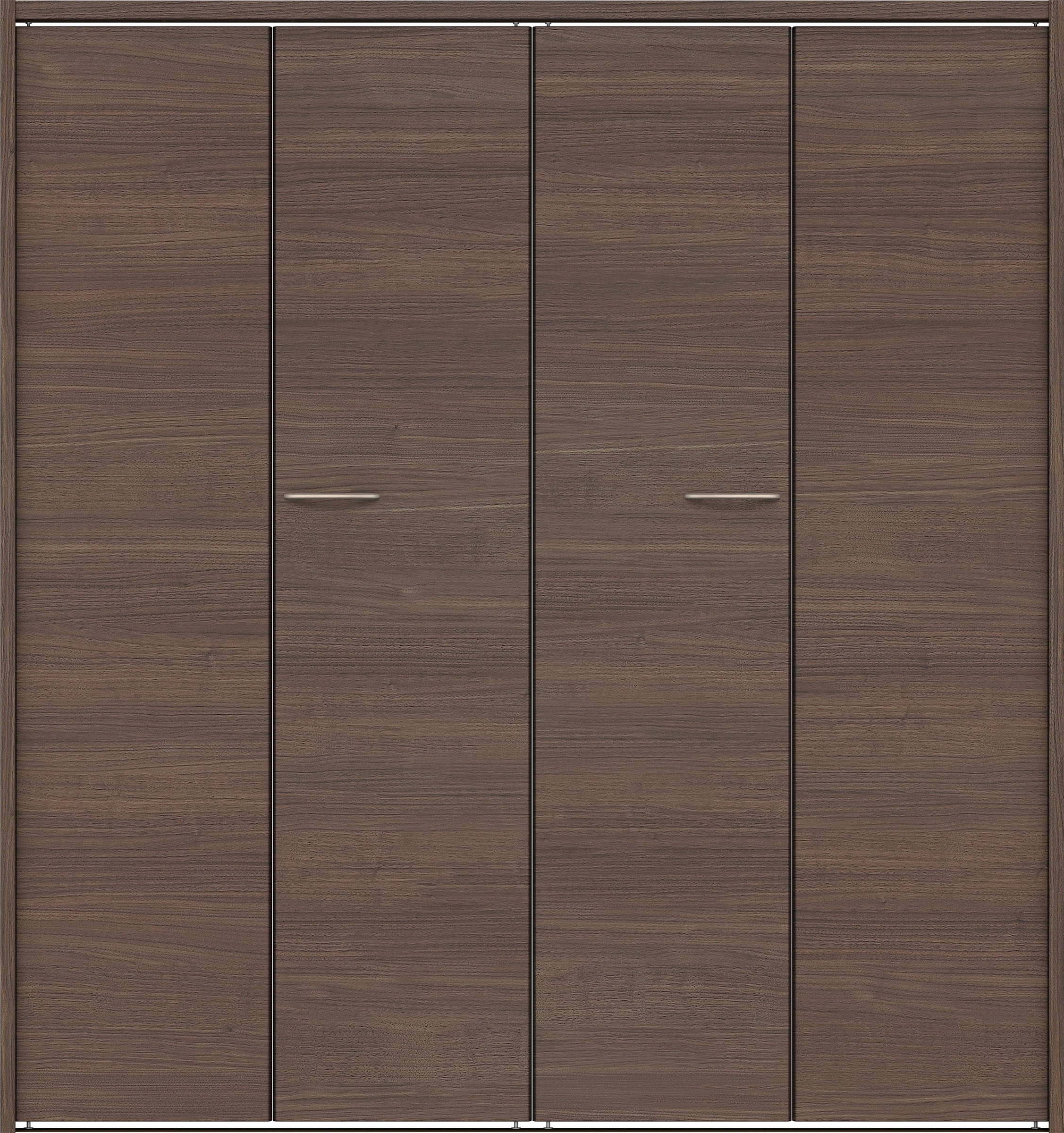 クローク収納　イエリア　折戸ユニット　フラット横木目タイプ　ウッド扉　下レール付三方枠（固定枠）　セット　１６８０幅（６尺間口）　１７９０高　〈ダルブラウン柄〉　ハンドルラウンド型〈Ｔシルバー色〉