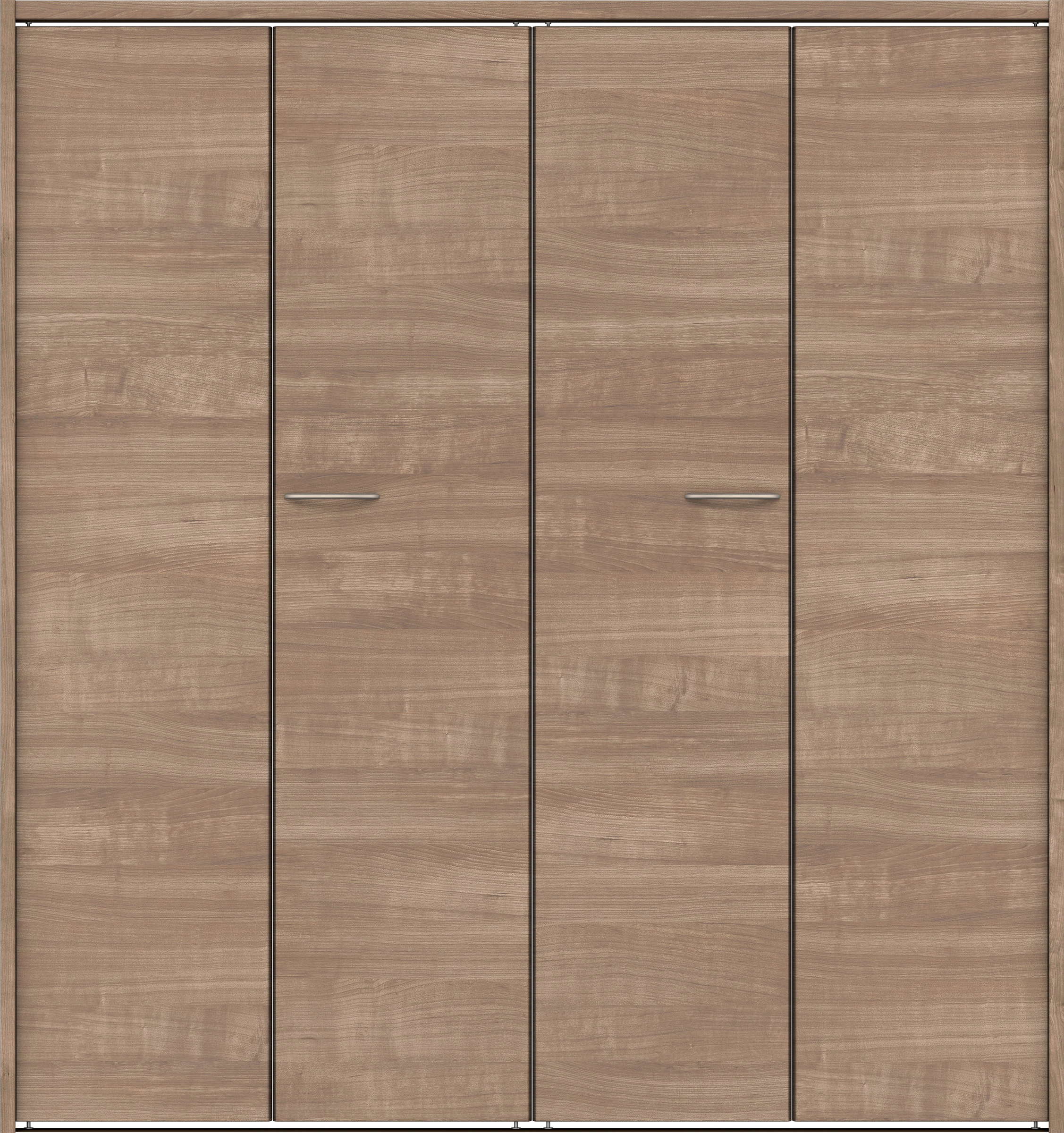 クローク収納　イエリア　折戸ユニット　フラット横木目タイプ　ウッド扉　下レール付三方枠（固定枠）　セット　１６４４幅（６尺小間口）　１７９０高　〈トープグレー柄〉　ハンドルラウンド型〈Ｔシルバー色〉