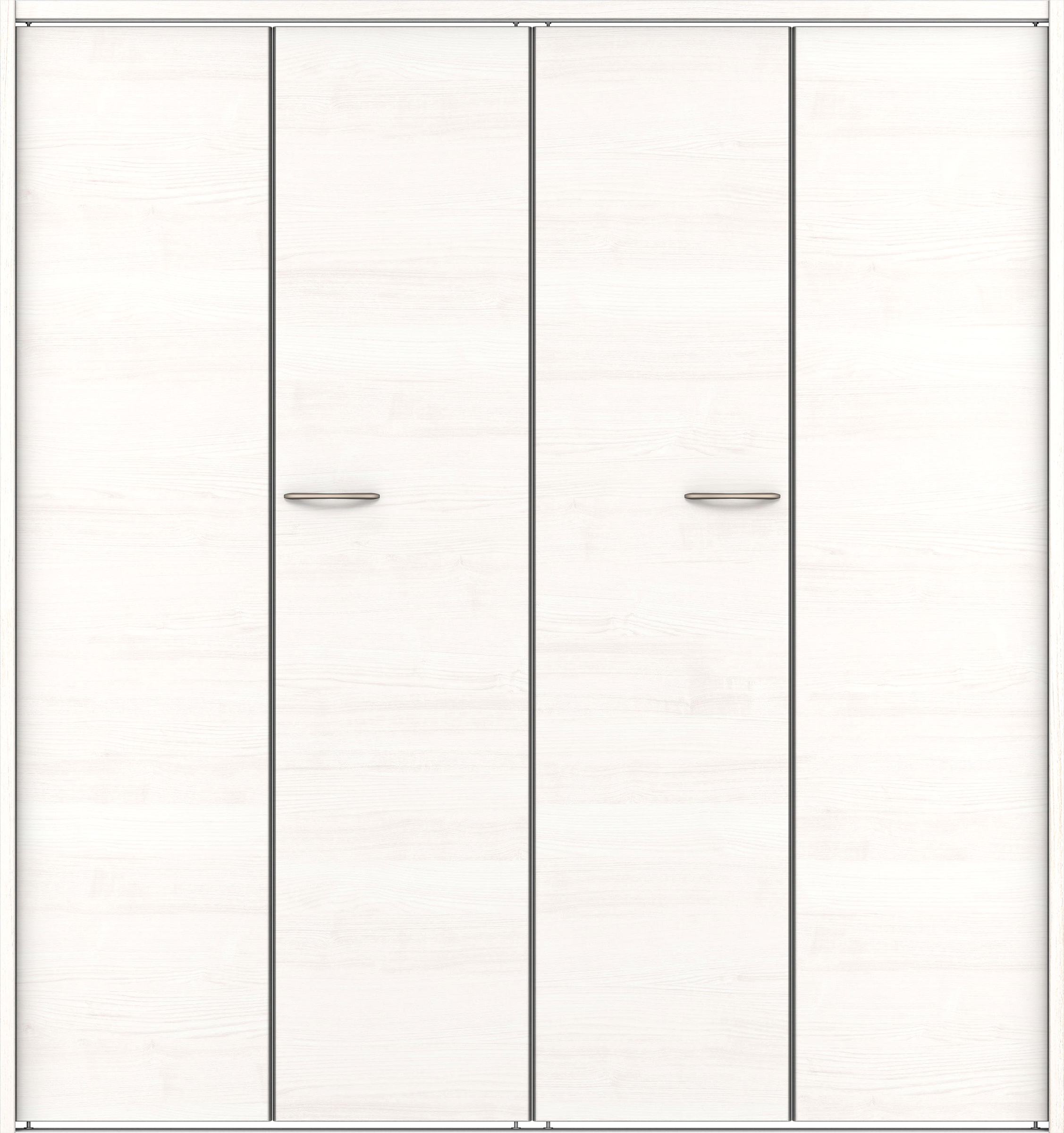 クローク収納　イエリア　折戸ユニット　フラット横木目タイプ　ウッド扉　下レール付三方枠（固定枠）　セット　１６４４幅（６尺小間口）　１７９０高　〈ネオホワイト柄〉　ハンドルラウンド型〈Ｔシルバー色〉