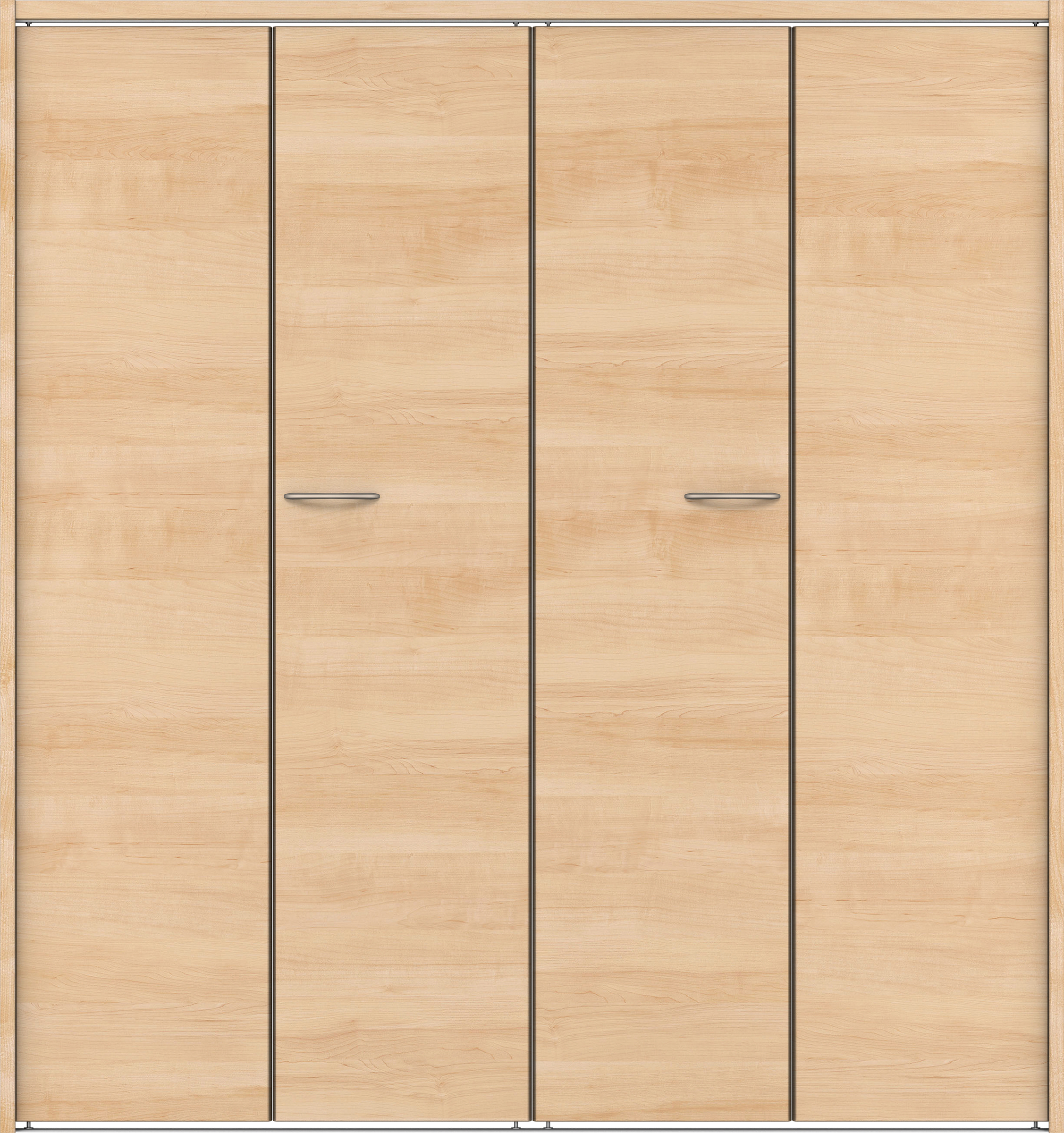 クローク収納　イエリア　折戸ユニット　フラット横木目タイプ　ウッド扉　下レール付三方枠（固定枠）　セット　１６４４幅（６尺小間口）　１７９０高　〈ミルベージュ柄〉　ハンドルラウンド型〈Ｔシルバー色〉