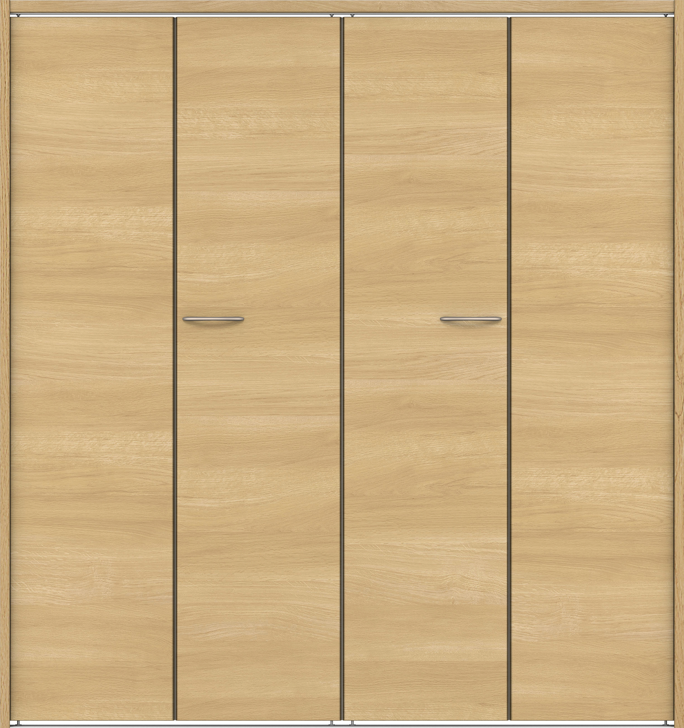 クローク収納　イエリア　折戸ユニット　フラット横木目タイプ　ウッド扉　下レール付三方枠（固定枠）　セット　１６４４幅（６尺小間口）　１７９０高　〈ライトオーカー柄〉　ハンドルラウンド型〈Ｔシルバー色〉