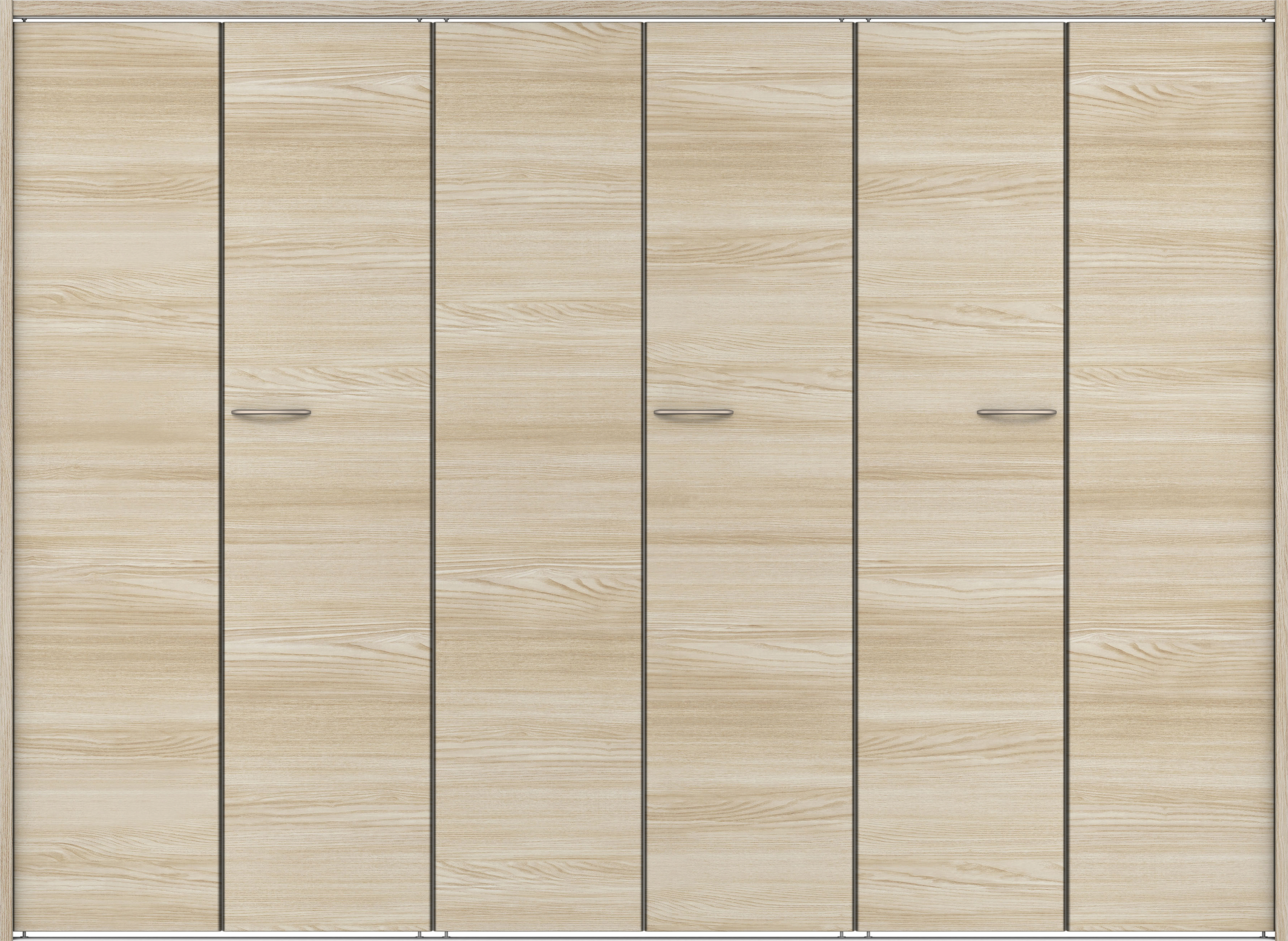 クローク収納　イエリア　折戸ユニット　フラット横木目タイプ　ウッド扉　下レール付三方枠（固定枠）　セット　２４５０幅（９尺間口）　１７９０高　〈ソフトグレージュ柄〉　ハンドルラウンド型〈Ｔシルバー色〉