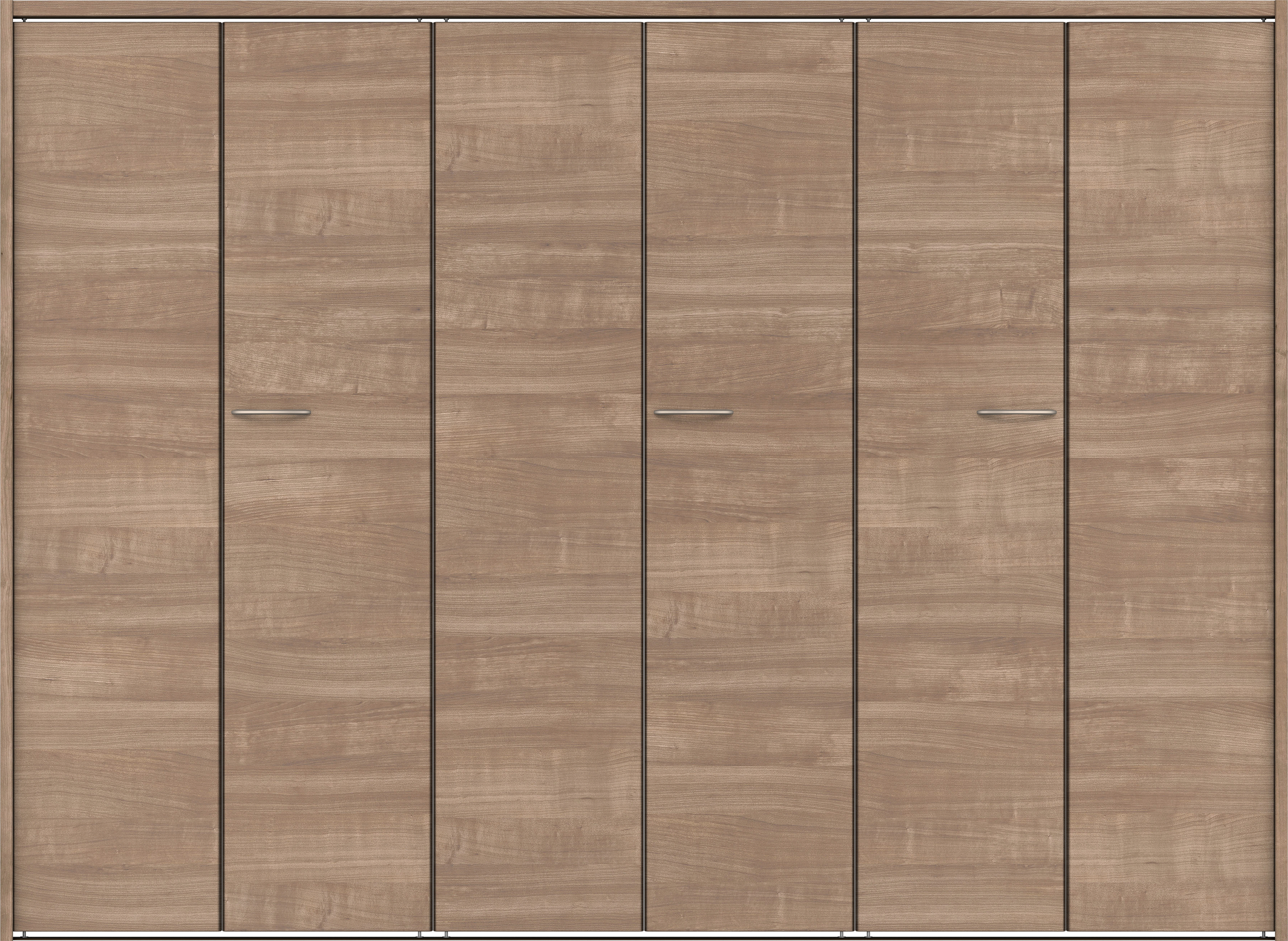 クローク収納　イエリア　折戸ユニット　フラット横木目タイプ　ウッド扉　下レール付三方枠（固定枠）　セット　２４５０幅（９尺間口）　１７９０高　〈トープグレー柄〉　ハンドルラウンド型〈Ｔシルバー色〉