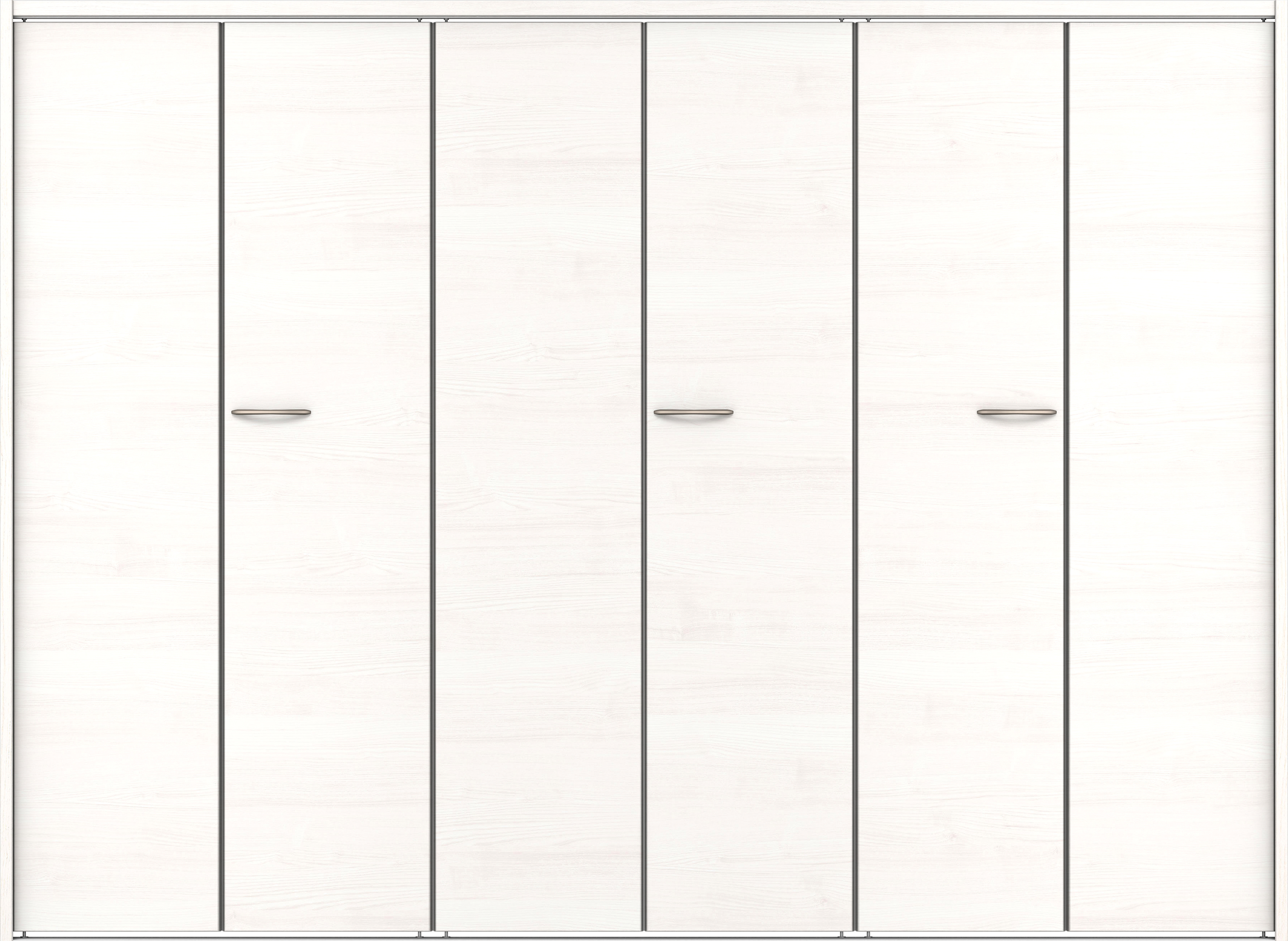 クローク収納　イエリア　折戸ユニット　フラット横木目タイプ　ウッド扉　下レール付三方枠（固定枠）　セット　２４５０幅（９尺間口）　１７９０高　〈ネオホワイト柄〉　ハンドルラウンド型〈Ｔシルバー色〉