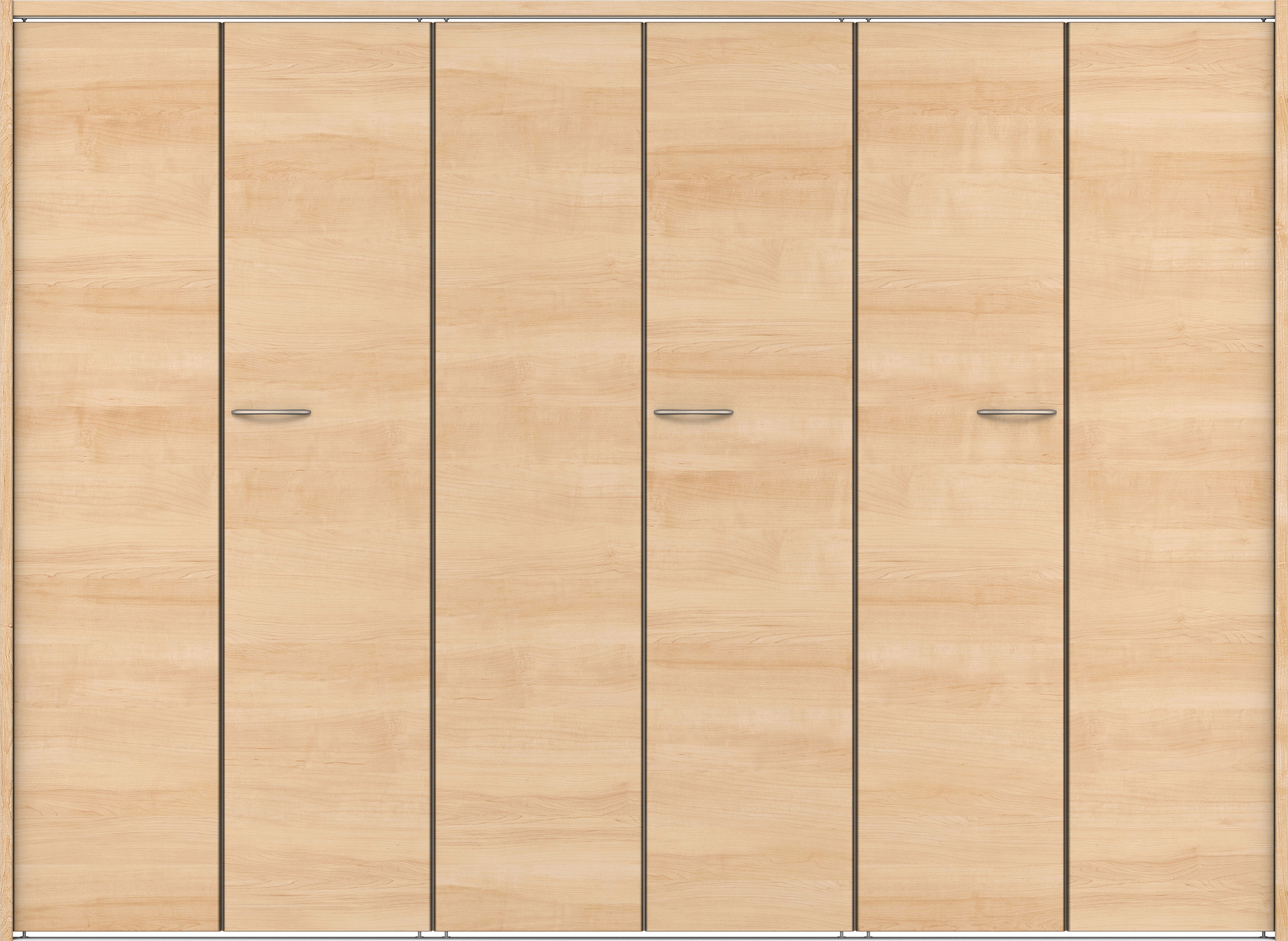 クローク収納　イエリア　折戸ユニット　フラット横木目タイプ　ウッド扉　下レール付三方枠（固定枠）　セット　２４５０幅（９尺間口）　１７９０高　〈ミルベージュ柄〉　ハンドルラウンド型〈Ｔシルバー色〉