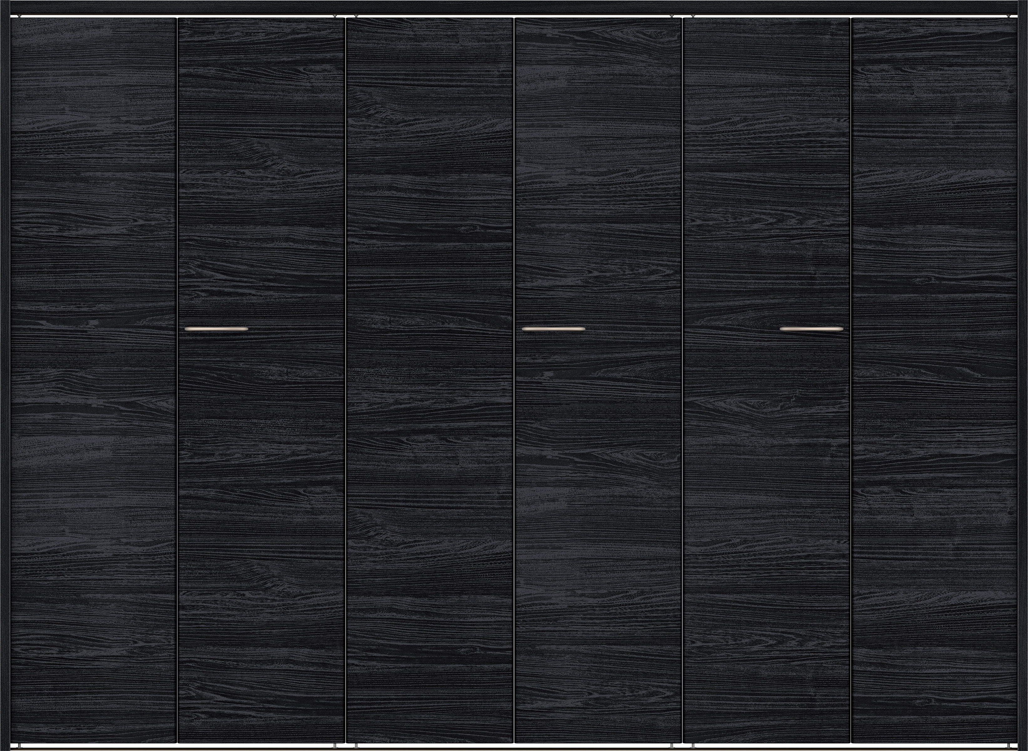 クローク収納　イエリア　折戸ユニット　フラット横木目タイプ　ウッド扉　下レール付三方枠（固定枠）　セット　２４５０幅（９尺間口）　１７９０高　〈モスブラック柄〉　ハンドルラウンド型〈Ｔシルバー色〉