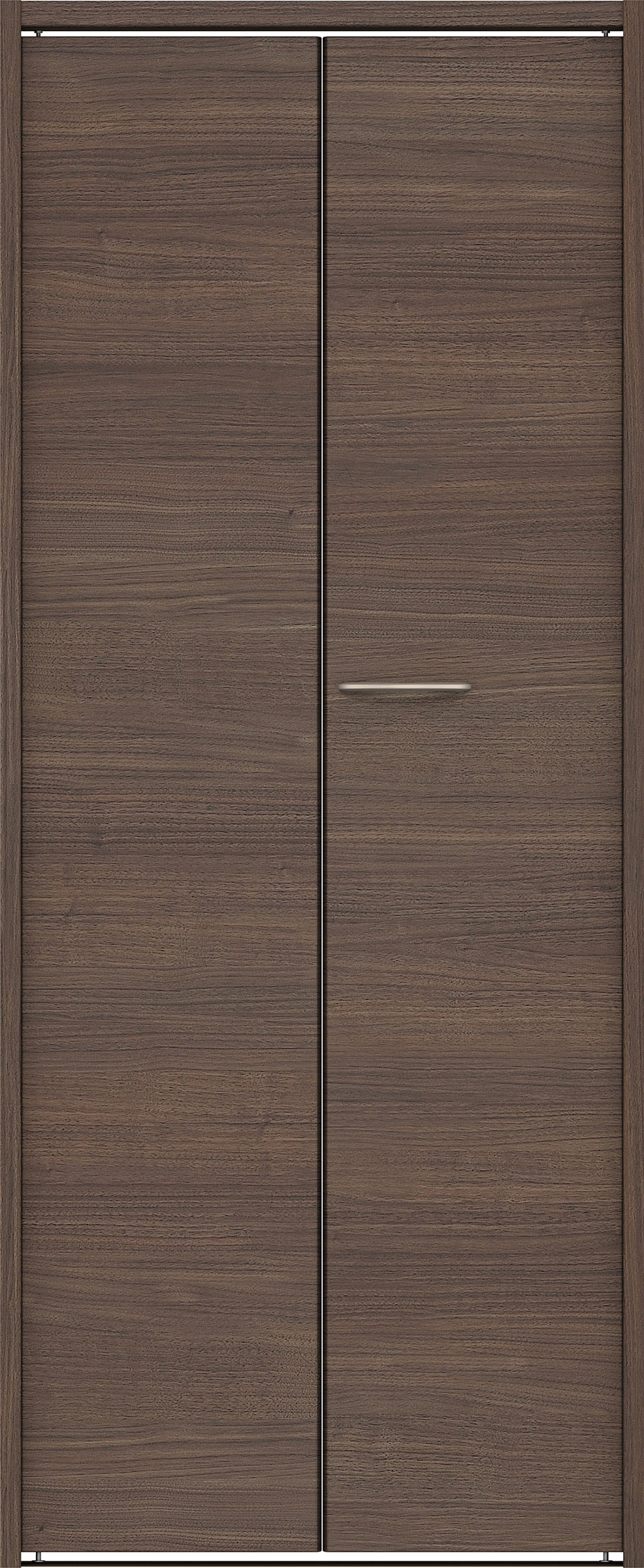 クローク収納　イエリア　折戸ユニット　フラット横木目タイプ　ウッド扉　下レール付三方枠（固定枠）　セット　７３５幅（３尺間口）　１７９０高　〈ダルブラウン柄〉　ハンドルラウンド型〈Ｔシルバー色〉