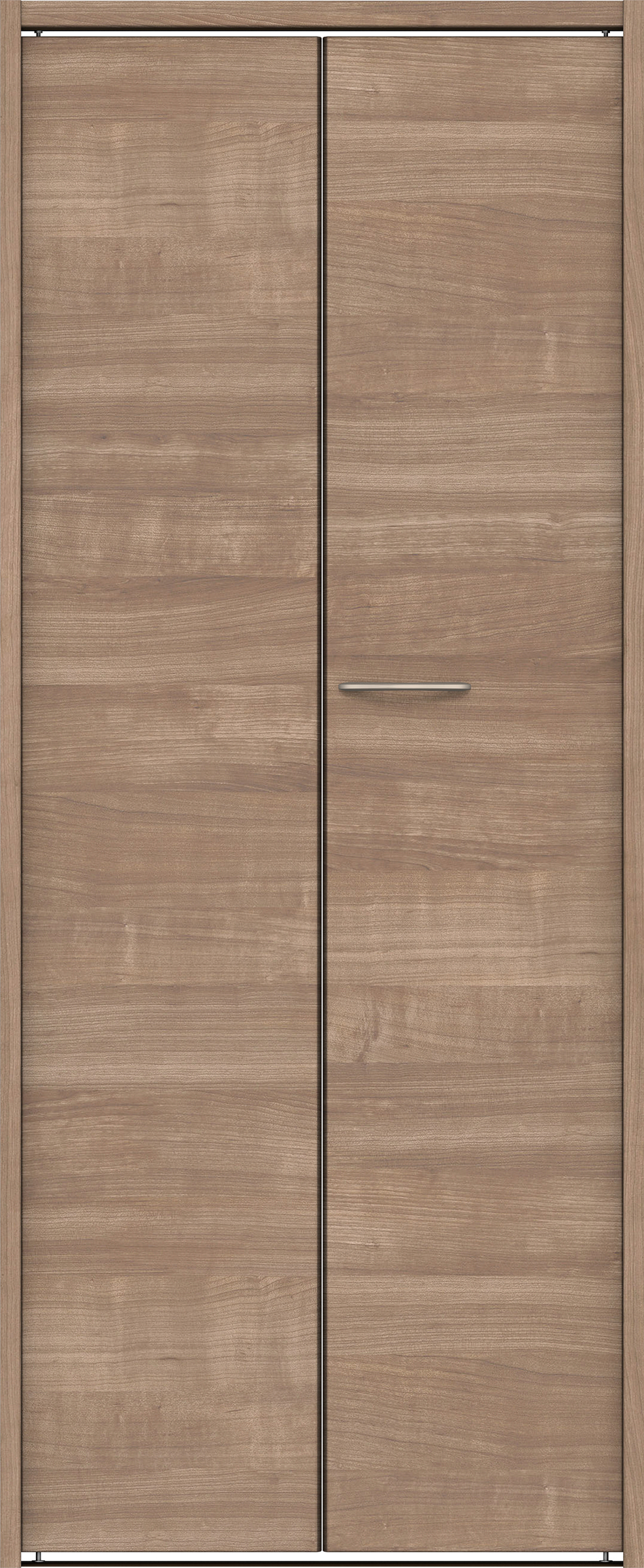 クローク収納　イエリア　折戸ユニット　フラット横木目タイプ　ウッド扉　下レール付三方枠（固定枠）　セット　７３５幅（３尺間口）　１７９０高　〈トープグレー柄〉　ハンドルラウンド型〈Ｔシルバー色〉