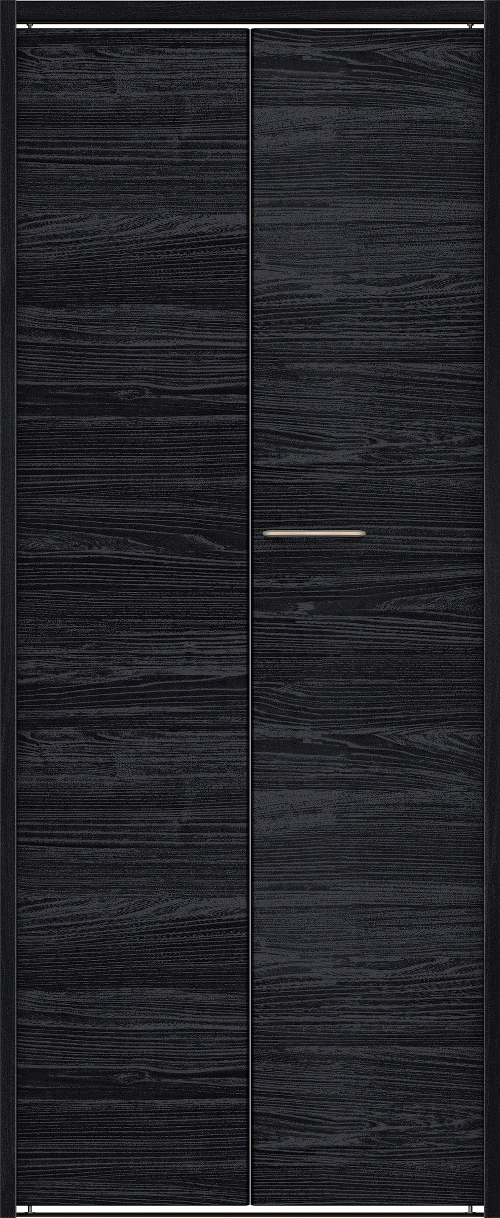 クローク収納　イエリア　折戸ユニット　フラット横木目タイプ　ウッド扉　下レール付三方枠（固定枠）　セット　７３５幅（３尺間口）　１７９０高　〈モスブラック柄〉　ハンドルラウンド型〈Ｔシルバー色〉