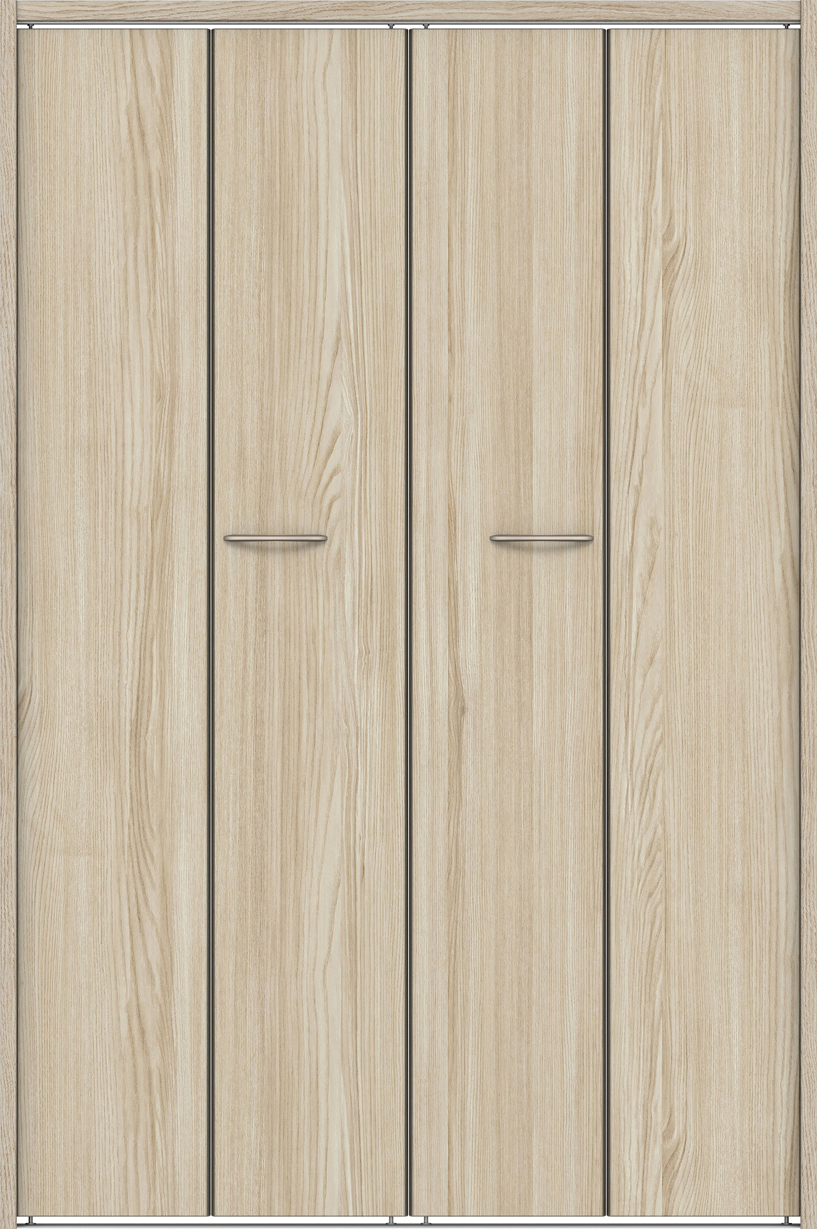 クローク収納　イエリア　折戸ユニット　フラット縦木目　ウッド扉　下レール付三方枠（固定枠）　セット　１１９０幅（４．５尺間口）　１７９０高　〈ソフトグレージュ柄〉　ハンドルラウンド型〈Ｔシルバー色〉