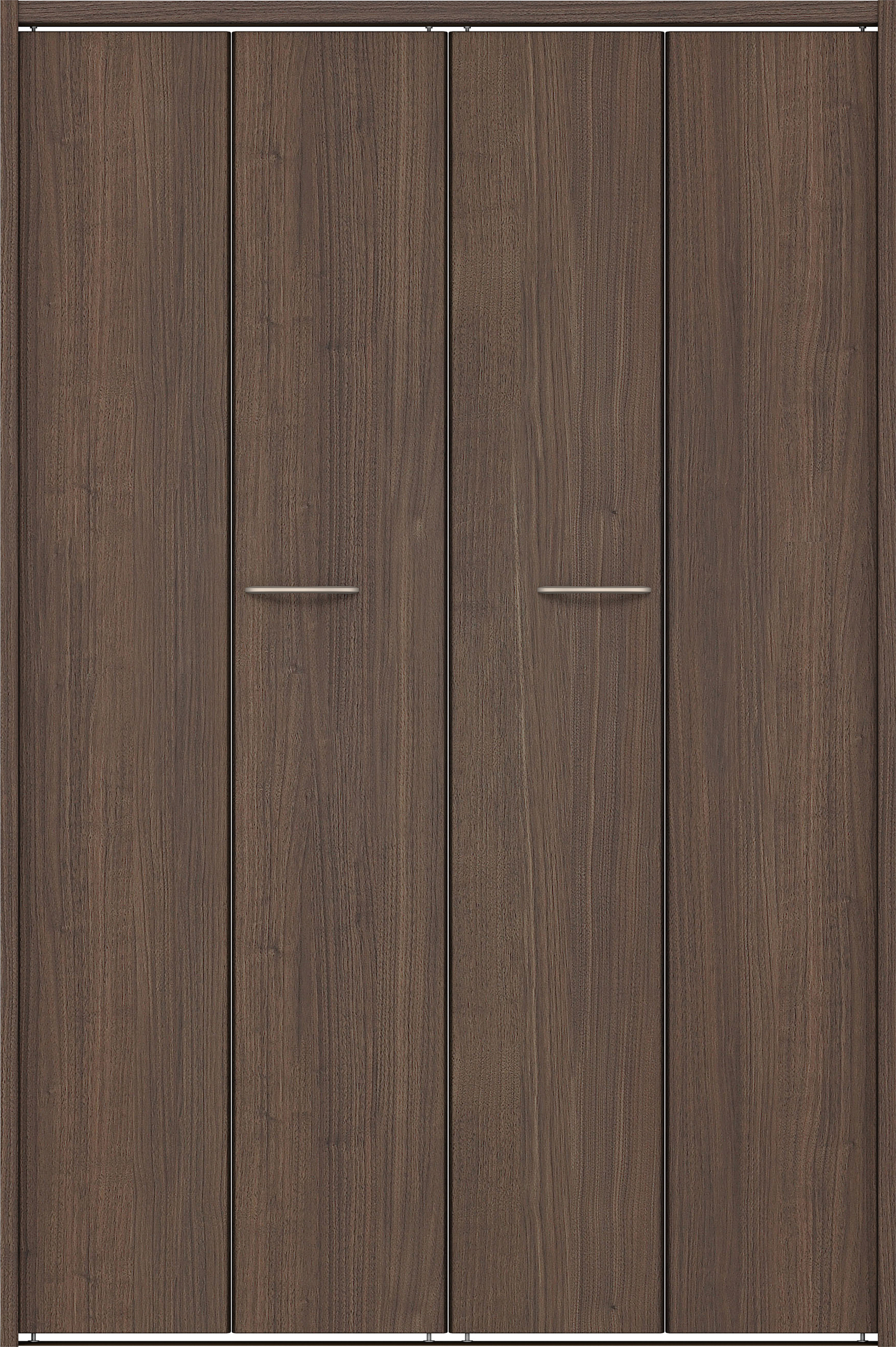 クローク収納　イエリア　折戸ユニット　フラット縦木目タイプ　ウッド扉　下レール付三方枠（固定枠）　セット　１１９０幅（４．５尺間口）　１７９０高　〈ダルブラウン柄〉　ハンドルラウンド型〈Ｔシルバー色〉