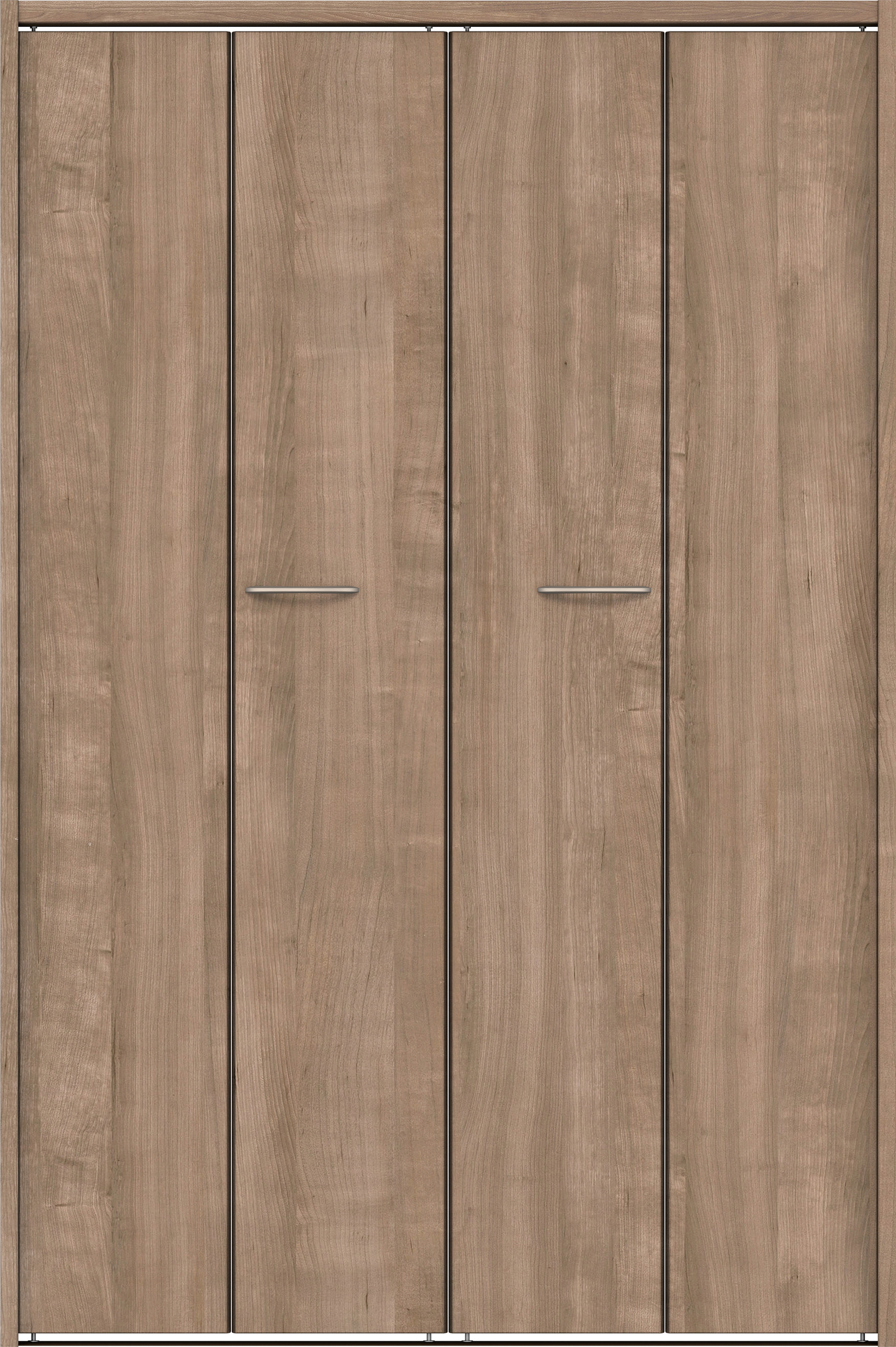 クローク収納　イエリア　折戸ユニット　フラット縦木目タイプ　ウッド扉　下レール付三方枠（固定枠）　セット　１１９０幅（４．５尺間口）　１７９０高　〈トープグレー柄〉　ハンドルラウンド型〈Ｔシルバー色〉