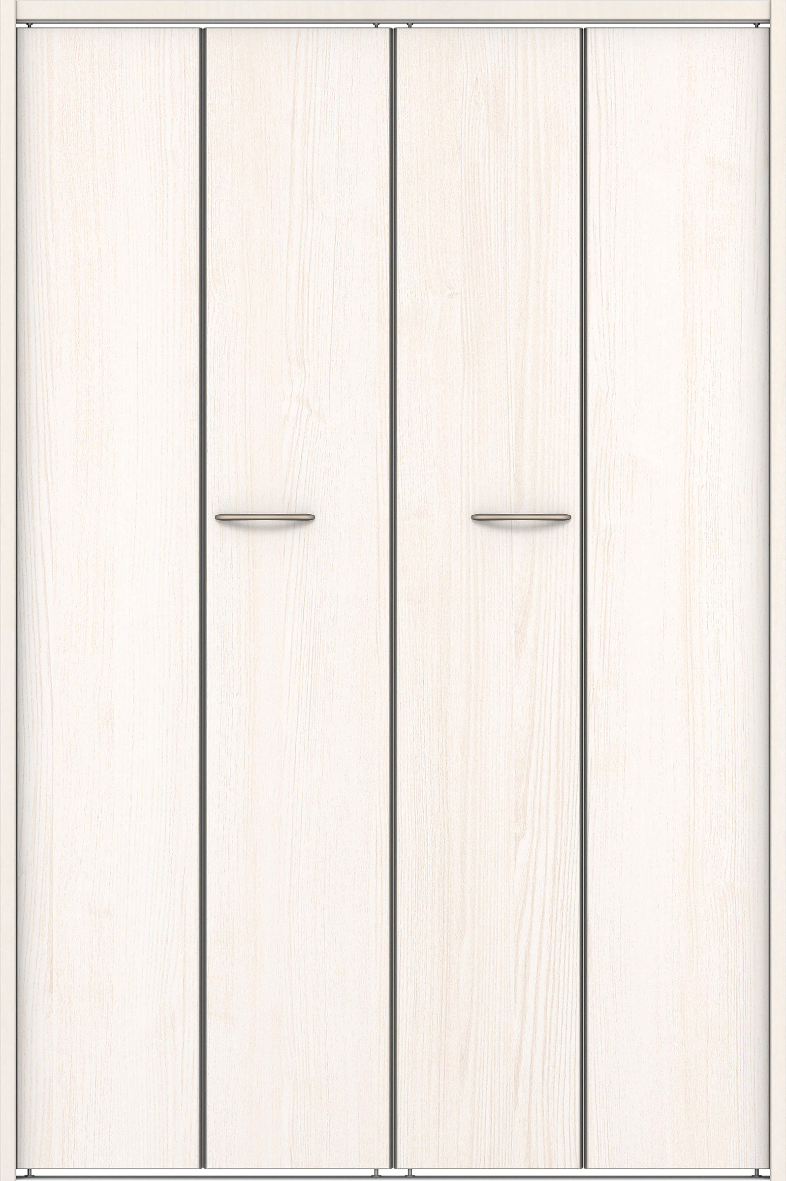 クローク収納　イエリア　折戸ユニット　フラット縦木目タイプ　ウッド扉　下レール付三方枠（固定枠）　セット　１１９０幅（４．５尺間口）　１７９０高　〈ネオホワイト柄〉　ハンドルラウンド型〈Ｔシルバー色〉