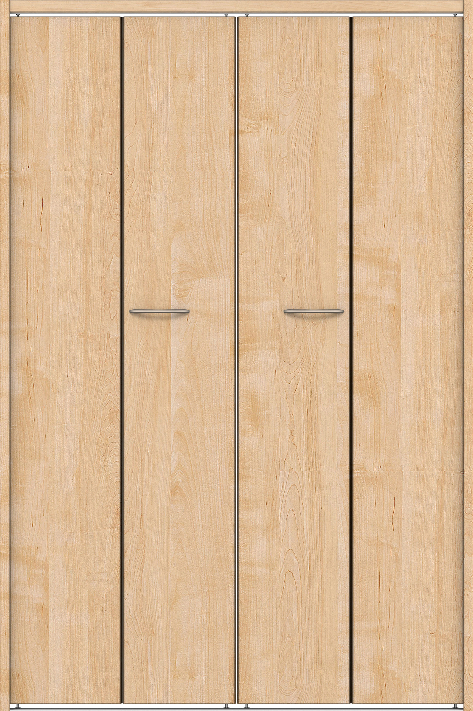 クローク収納　イエリア　折戸ユニット　フラット縦木目タイプ　ウッド扉　下レール付三方枠（固定枠）　セット　１１９０幅（４．５尺間口）　１７９０高　〈ミルベージュ柄〉　ハンドルラウンド型〈Ｔシルバー色〉