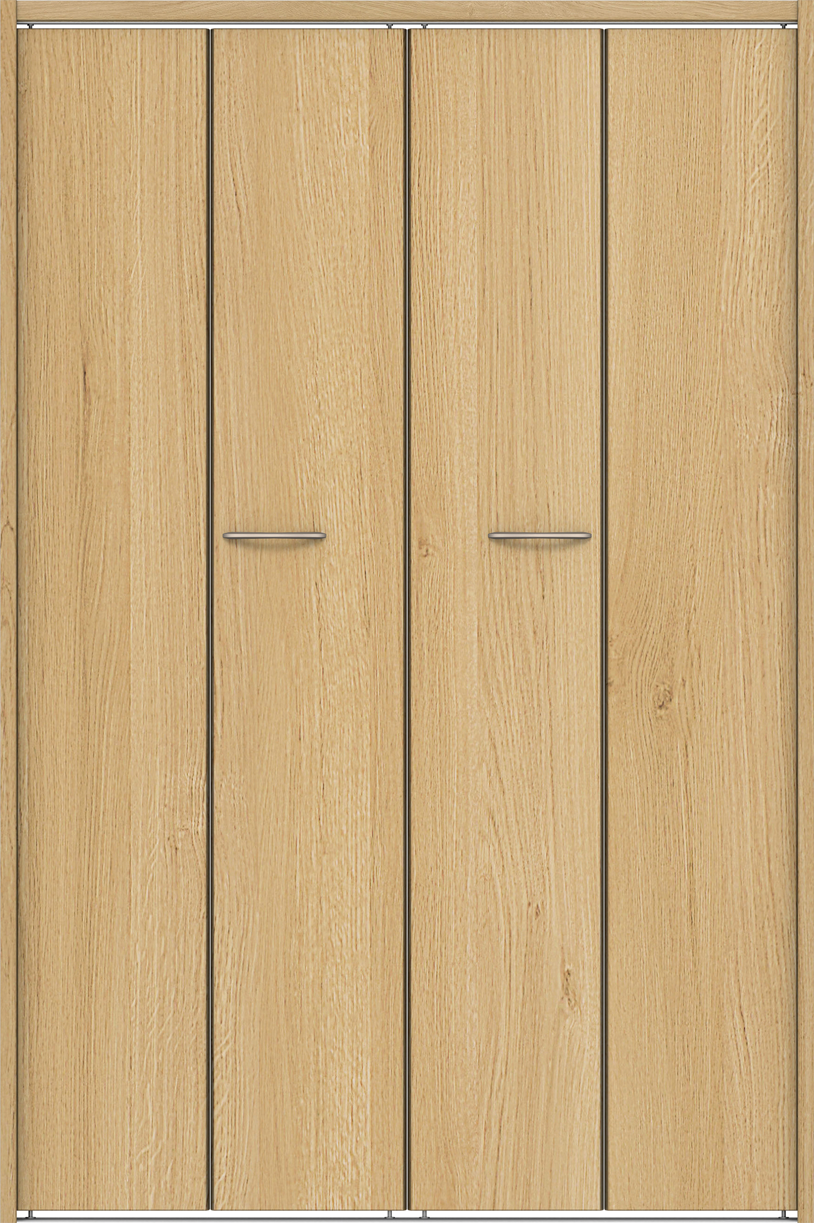 クローク収納　イエリア　折戸ユニット　フラット縦木目　ウッド扉　下レール付三方枠（固定枠）　セット　１１９０幅（４．５尺間口）　１７９０高　〈ライトオーカー柄〉　ハンドルラウンド型〈Ｔシルバー色〉