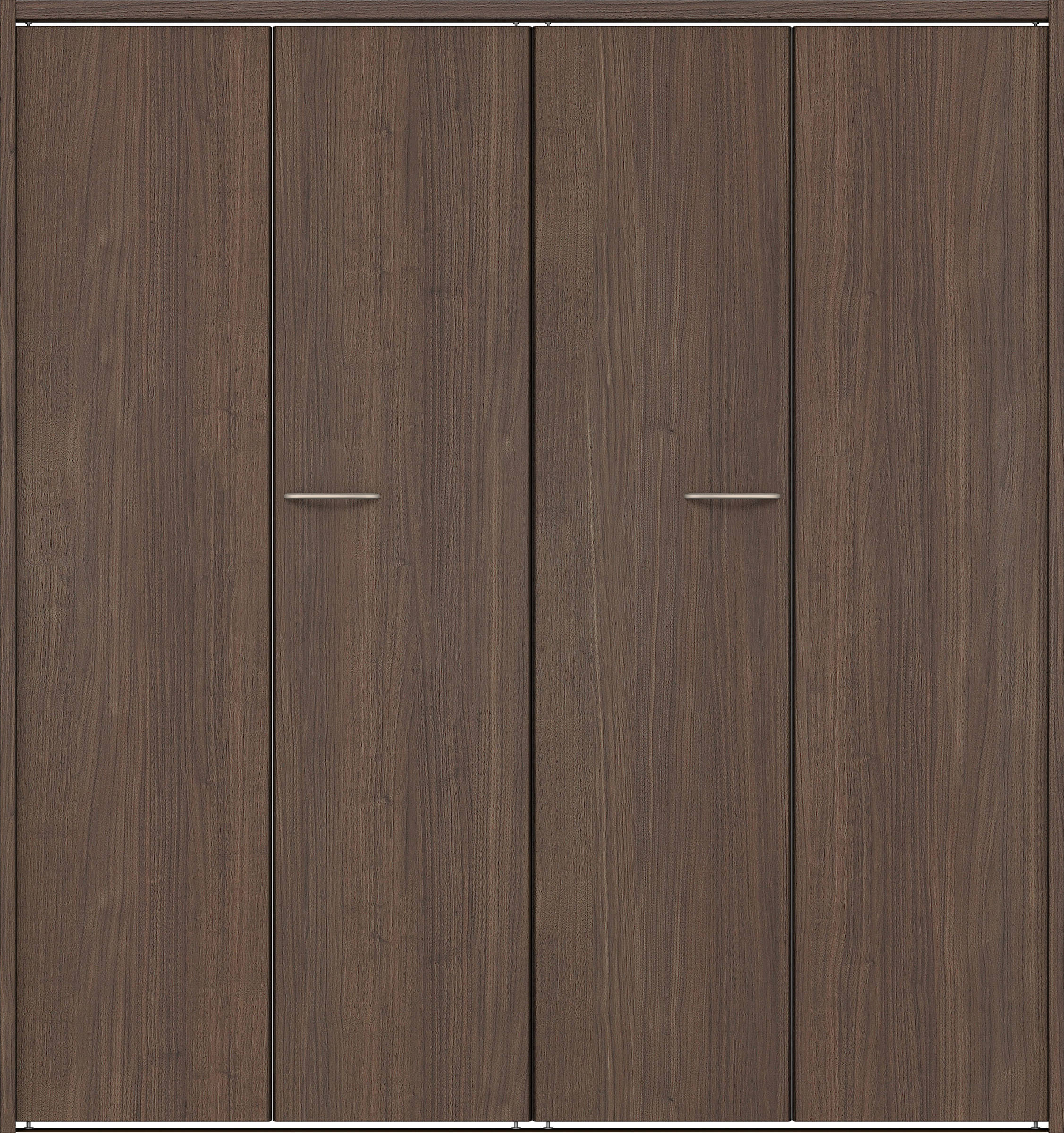 クローク収納　イエリア　折戸ユニット　フラット縦木目タイプ　ウッド扉　下レール付三方枠（固定枠）　セット　１６４４幅（６尺小間口）　１７９０高　〈ダルブラウン柄〉　ハンドルラウンド型〈Ｔシルバー色〉