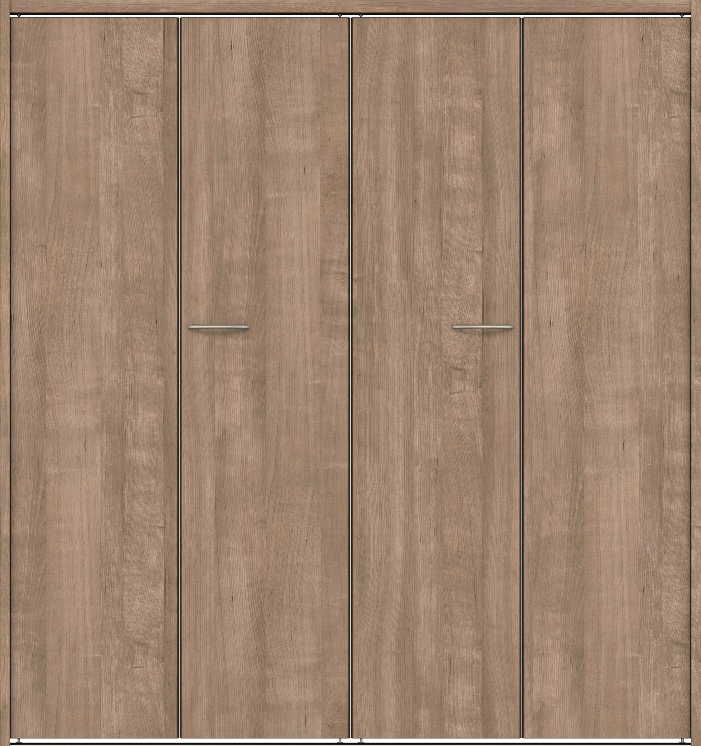 クローク収納　イエリア　折戸ユニット　フラット縦木目タイプ　ウッド扉　下レール付三方枠（固定枠）　セット　１６４４幅（６尺小間口）　１７９０高　〈トープグレー柄〉　ハンドルラウンド型〈Ｔシルバー色〉