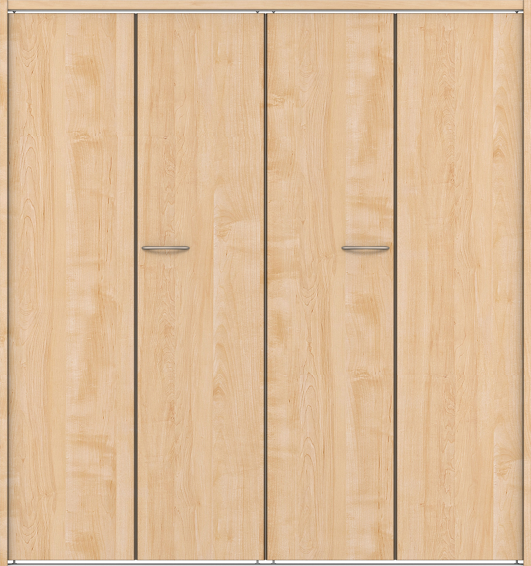 クローク収納　イエリア　折戸ユニット　フラット縦木目タイプ　ウッド扉　下レール付三方枠（固定枠）　セット　１６４４幅（６尺小間口）　１７９０高　〈ミルベージュ柄〉　ハンドルラウンド型〈Ｔシルバー色〉