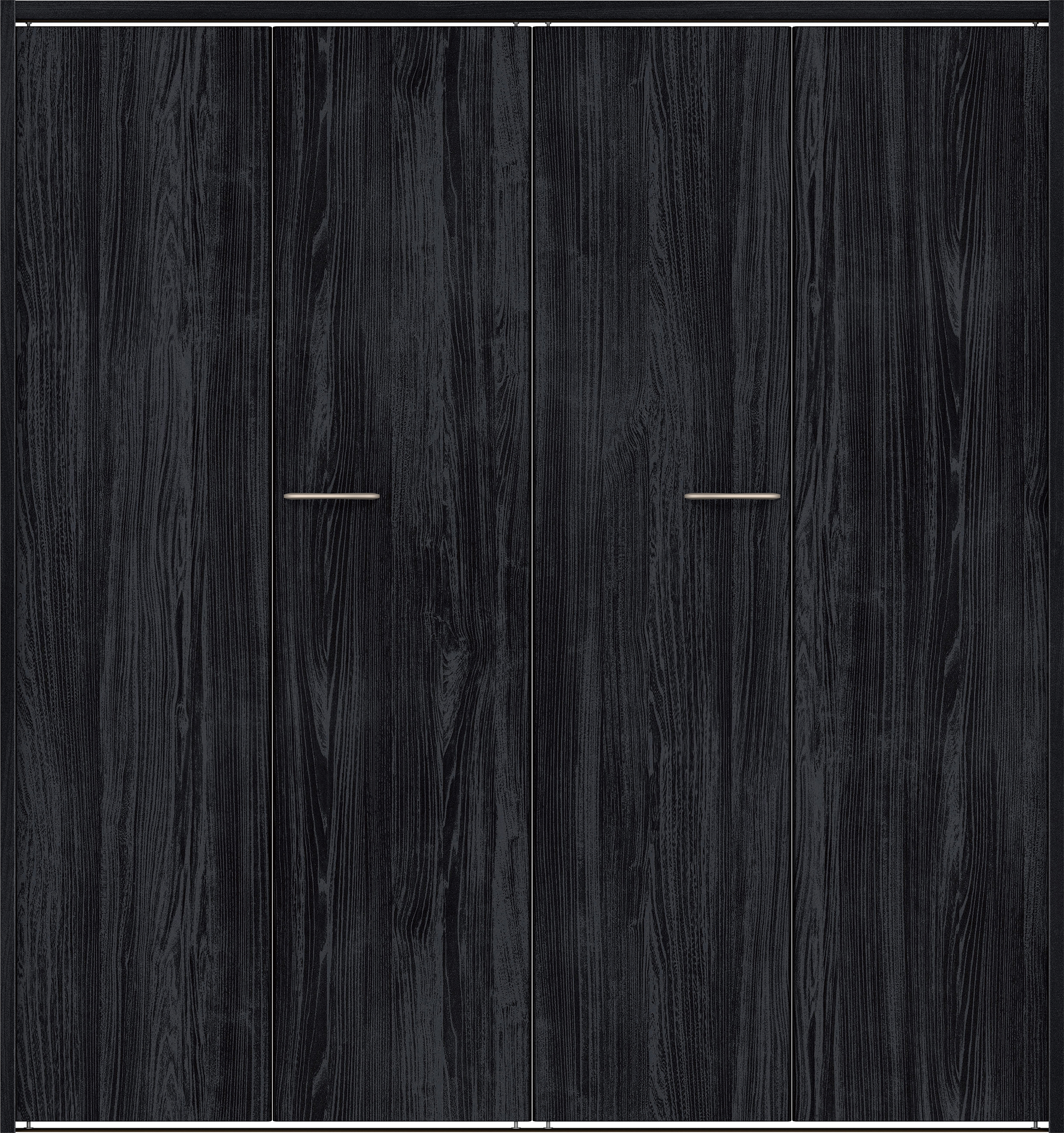 クローク収納　イエリア　折戸ユニット　フラット縦木目タイプ　ウッド扉　下レール付三方枠（固定枠）　セット　１６８０幅（６尺間口）　１７９０高　〈モスブラック柄〉　ハンドルラウンド型〈Ｔシルバー色〉