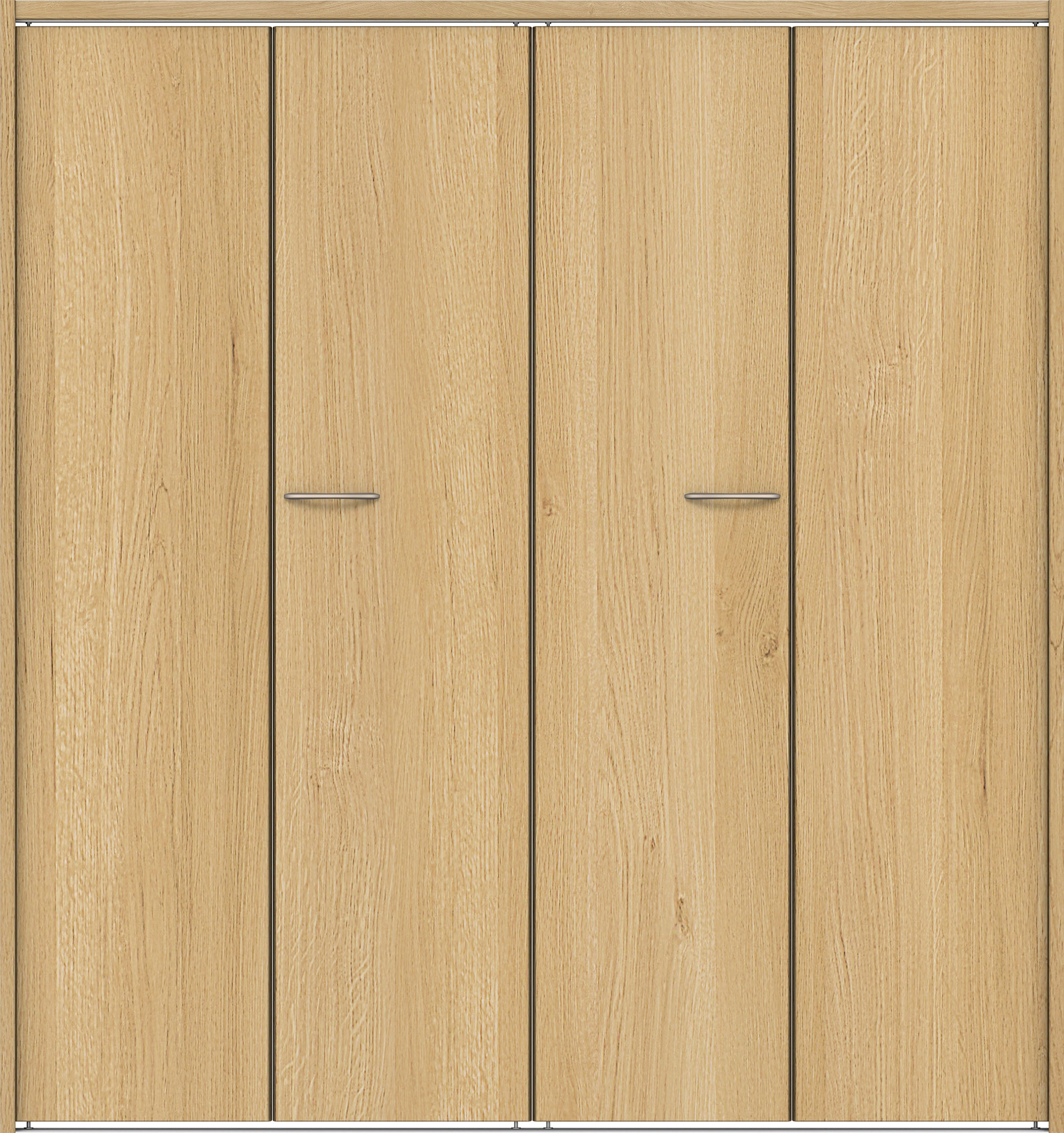 クローク収納　イエリア　折戸ユニット　フラット縦木目タイプ　ウッド扉　下レール付三方枠（固定枠）　セット　１６８０幅（６尺間口）　１７９０高　〈ライトオーカー柄〉　ハンドルラウンド型〈Ｔシルバー色〉