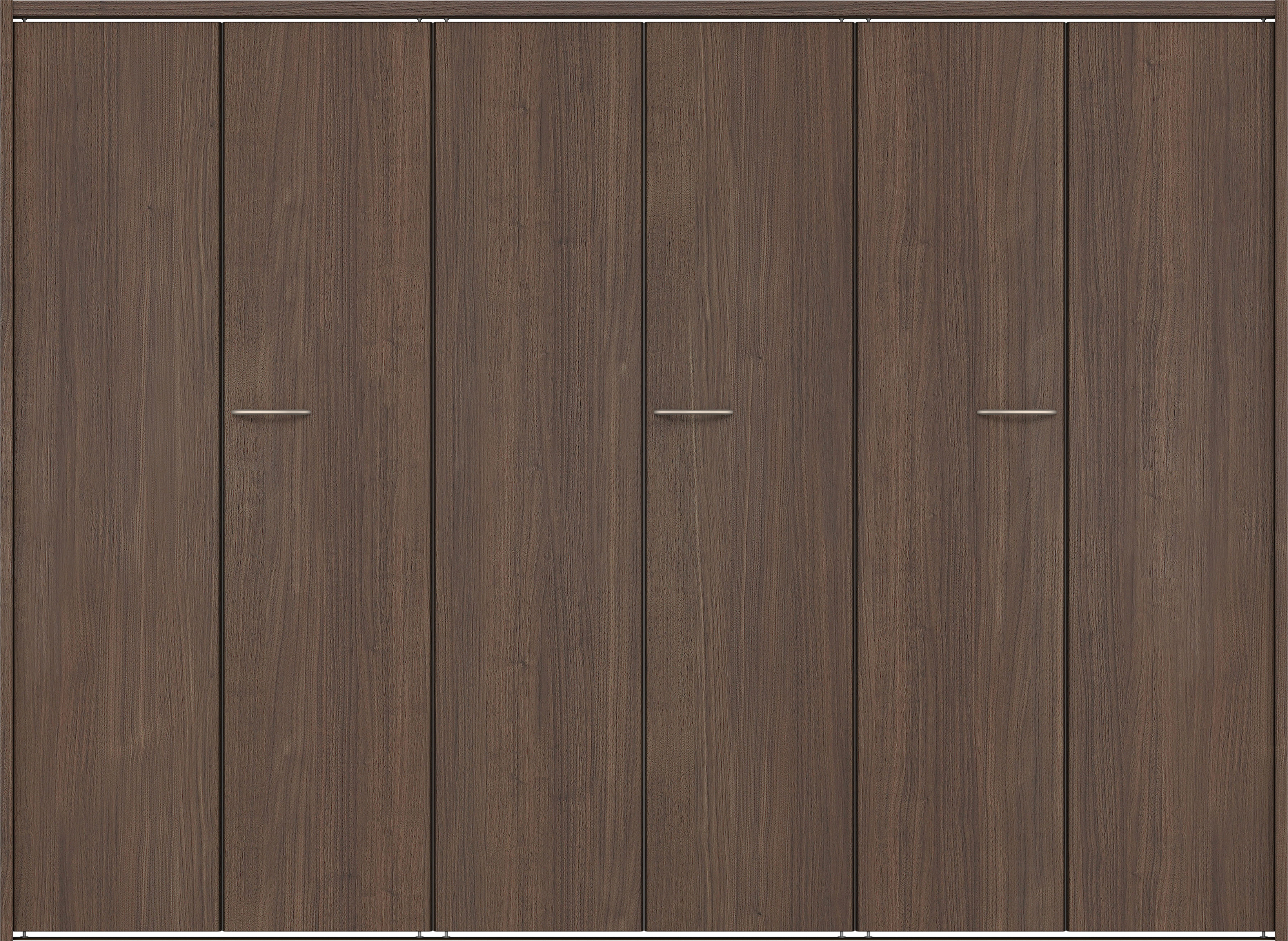 クローク収納　イエリア　折戸ユニット　フラット縦木目タイプ　ウッド扉　下レール付三方枠（固定枠）　セット　２４５０幅（９尺間口）　１７９０高　〈ダルブラウン柄〉　ハンドルラウンド型〈Ｔシルバー色〉