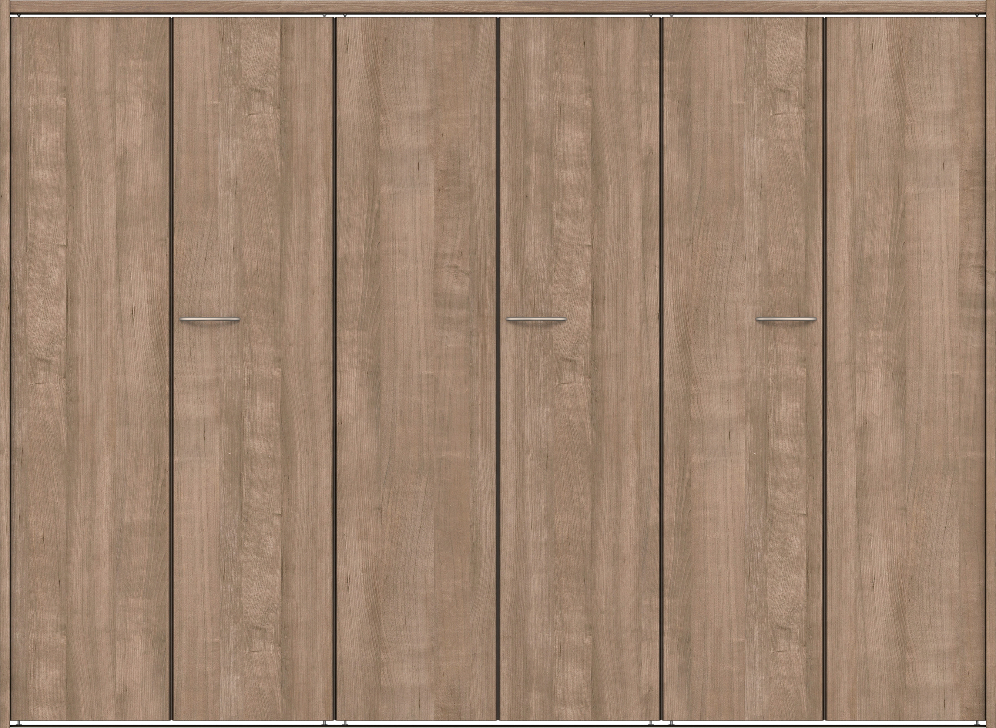 クローク収納　イエリア　折戸ユニット　フラット縦木目タイプ　ウッド扉　下レール付三方枠（固定枠）　セット　２４５０幅（９尺間口）　１７９０高　〈トープグレー柄〉　ハンドルラウンド型〈Ｔシルバー色〉