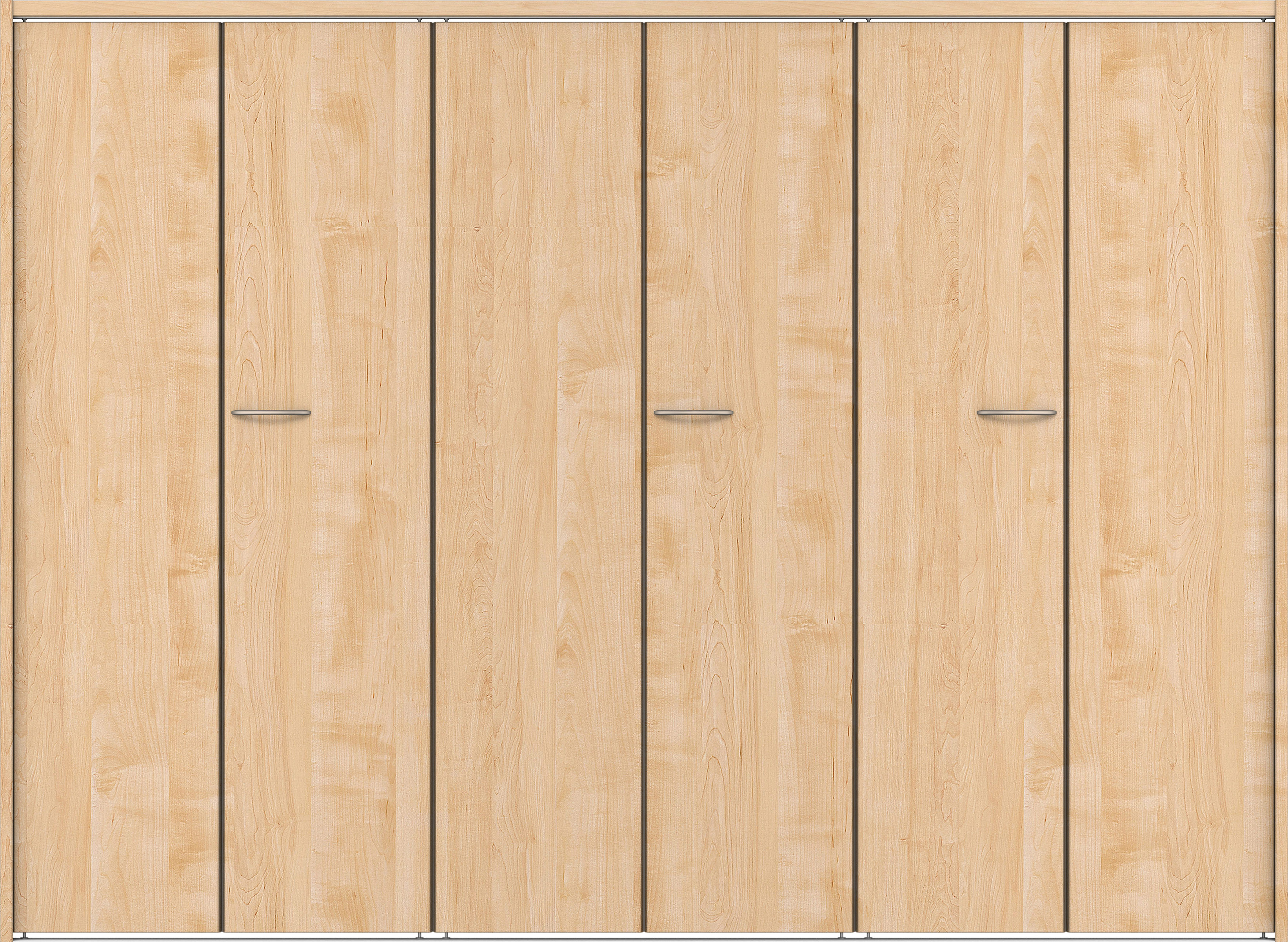 クローク収納　イエリア　折戸ユニット　フラット縦木目タイプ　ウッド扉　下レール付三方枠（固定枠）　セット　２４５０幅（９尺間口）　１７９０高　〈ミルベージュ柄〉　ハンドルラウンド型〈Ｔシルバー色〉