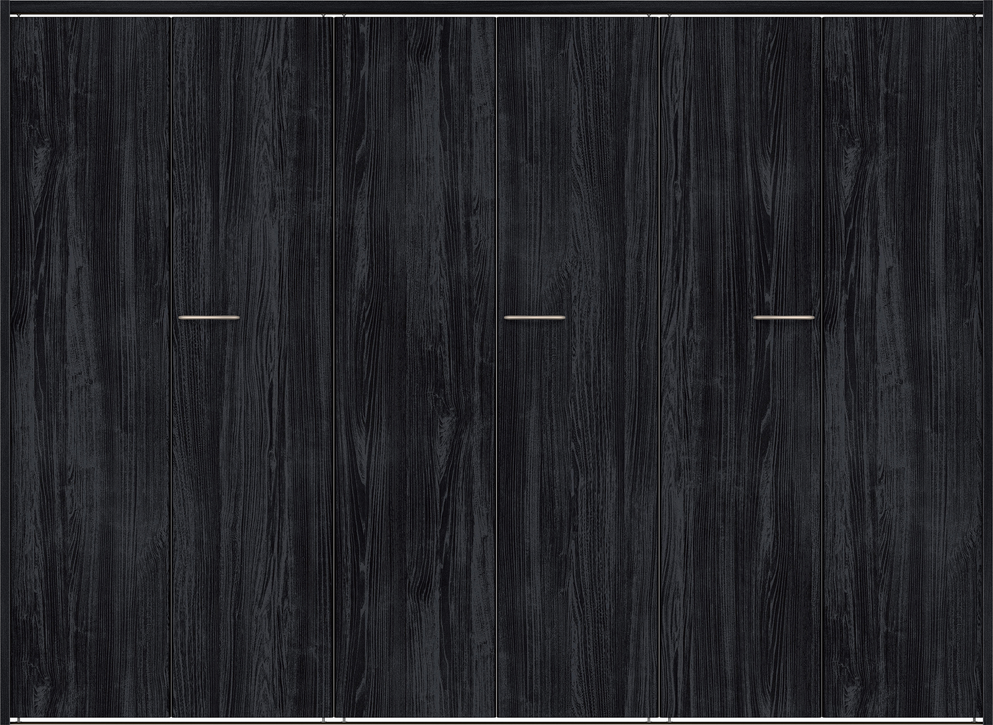 クローク収納　イエリア　折戸ユニット　フラット縦木目タイプ　ウッド扉　下レール付三方枠（固定枠）　セット　２４５０幅（９尺間口）　１７９０高　〈モスブラック柄〉　ハンドルラウンド型〈Ｔシルバー色〉