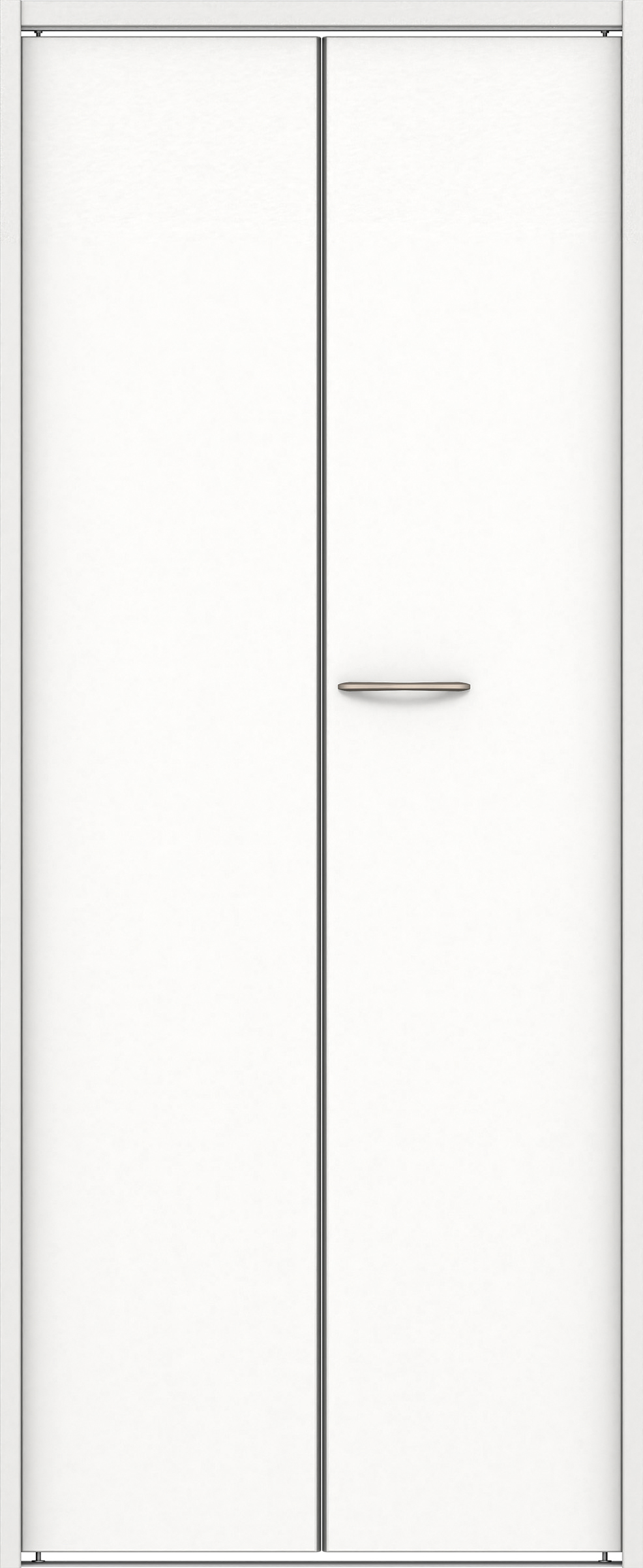 クローク収納　イエリア　折戸ユニット　フラット縦木目タイプ　ウッド扉　下レール付三方枠（固定枠）　セット　７３５幅（３尺間口）　１７９０高　〈パウダーホワイト柄〉　ハンドルラウンド型〈Ｔシルバー色〉