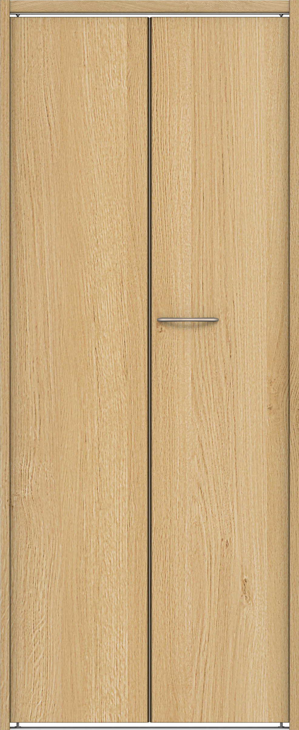 クローク収納　イエリア　折戸ユニット　フラット縦木目タイプ　ウッド扉　下レール付三方枠（固定枠）　セット　７３５幅（３尺間口）　１７９０高　〈ライトオーカー柄〉　ハンドルラウンド型〈Ｔシルバー色〉