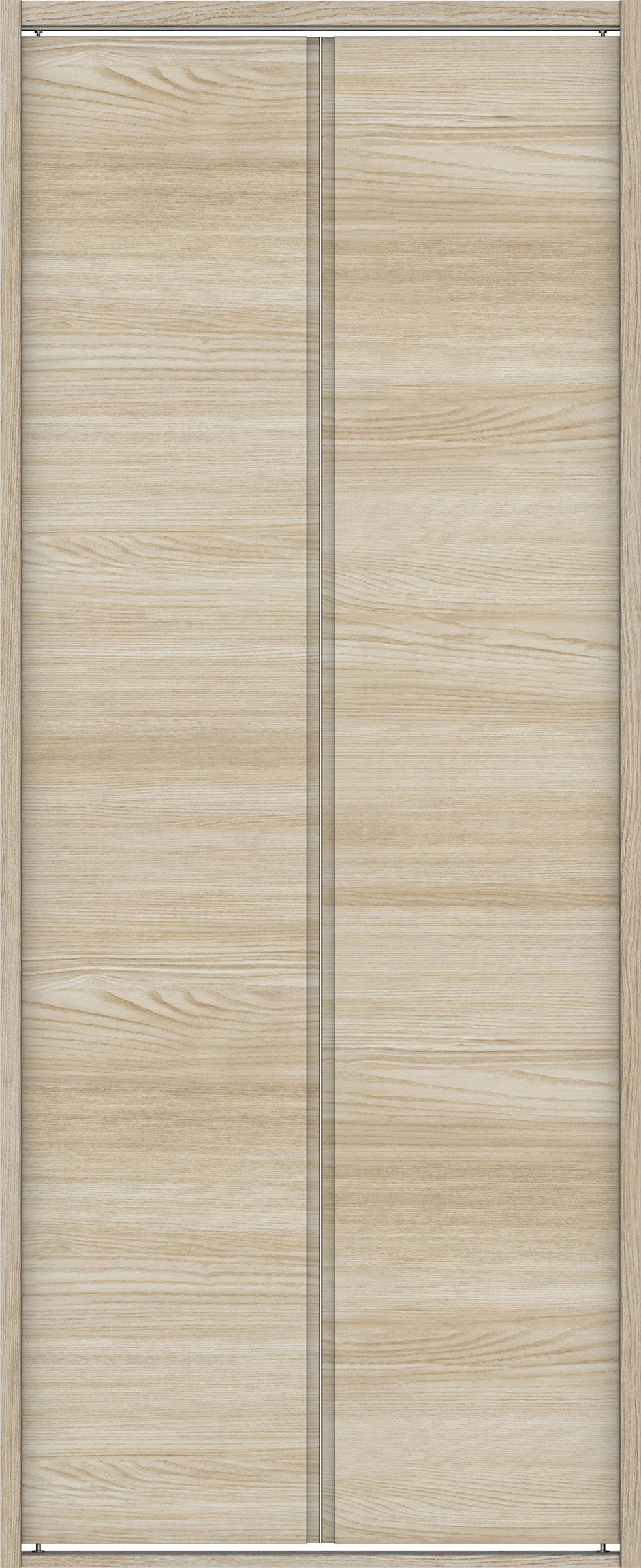 クローク収納　イエリア　折戸ユニット　ハンドルレス横木目タイプ　ウッド扉　四方枠（固定枠）　セット　７３５幅（３尺間口）　１８００高　〈ソフトグレージュ柄〉　ハンドルレス