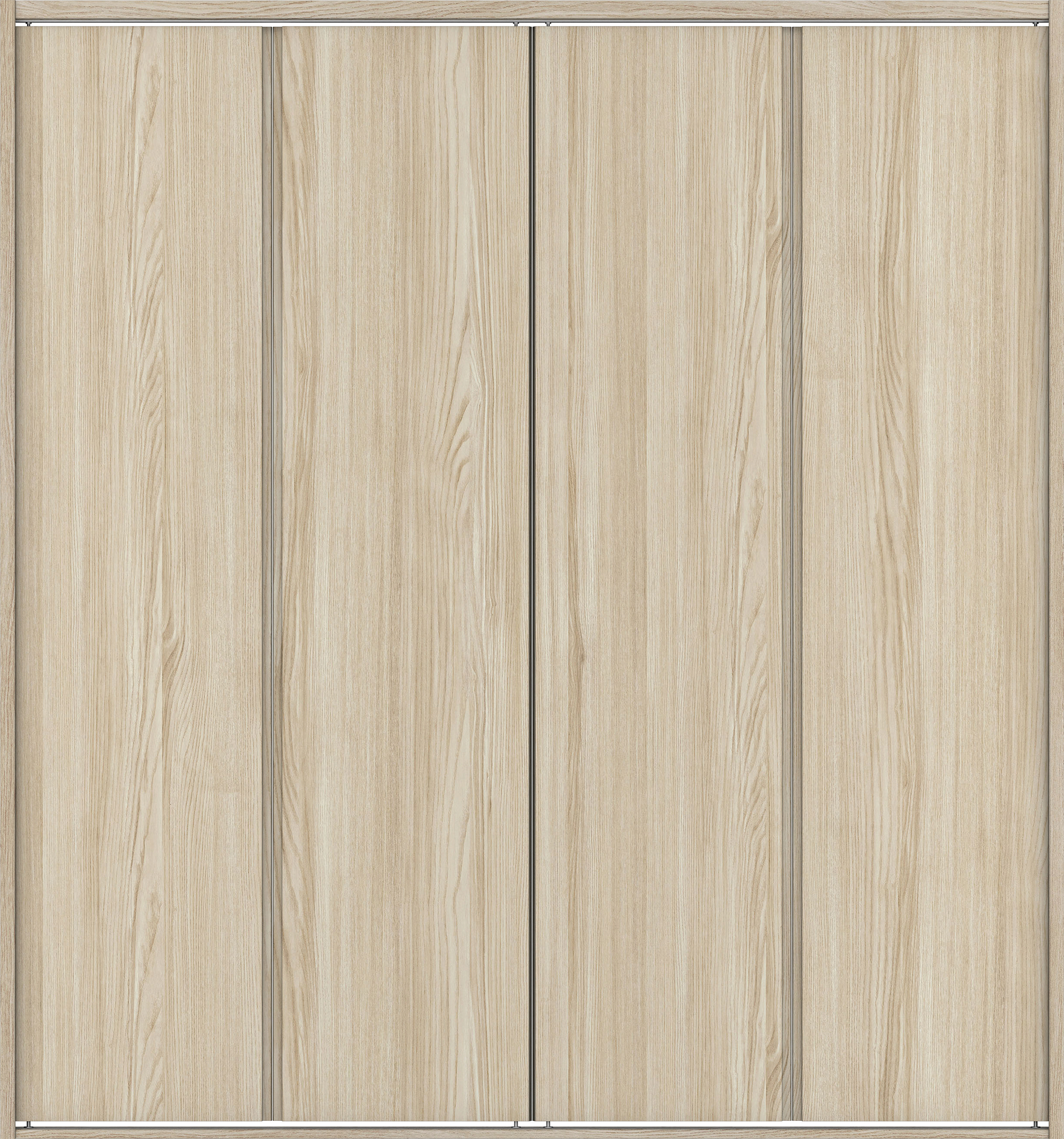 クローク収納　イエリア　折戸ユニット　ハンドルレス縦木目タイプ　ウッド扉　四方枠（固定枠）　セット　１６８０幅（６尺間口）　１８００高　〈ソフトグレージュ柄〉　ハンドルレス