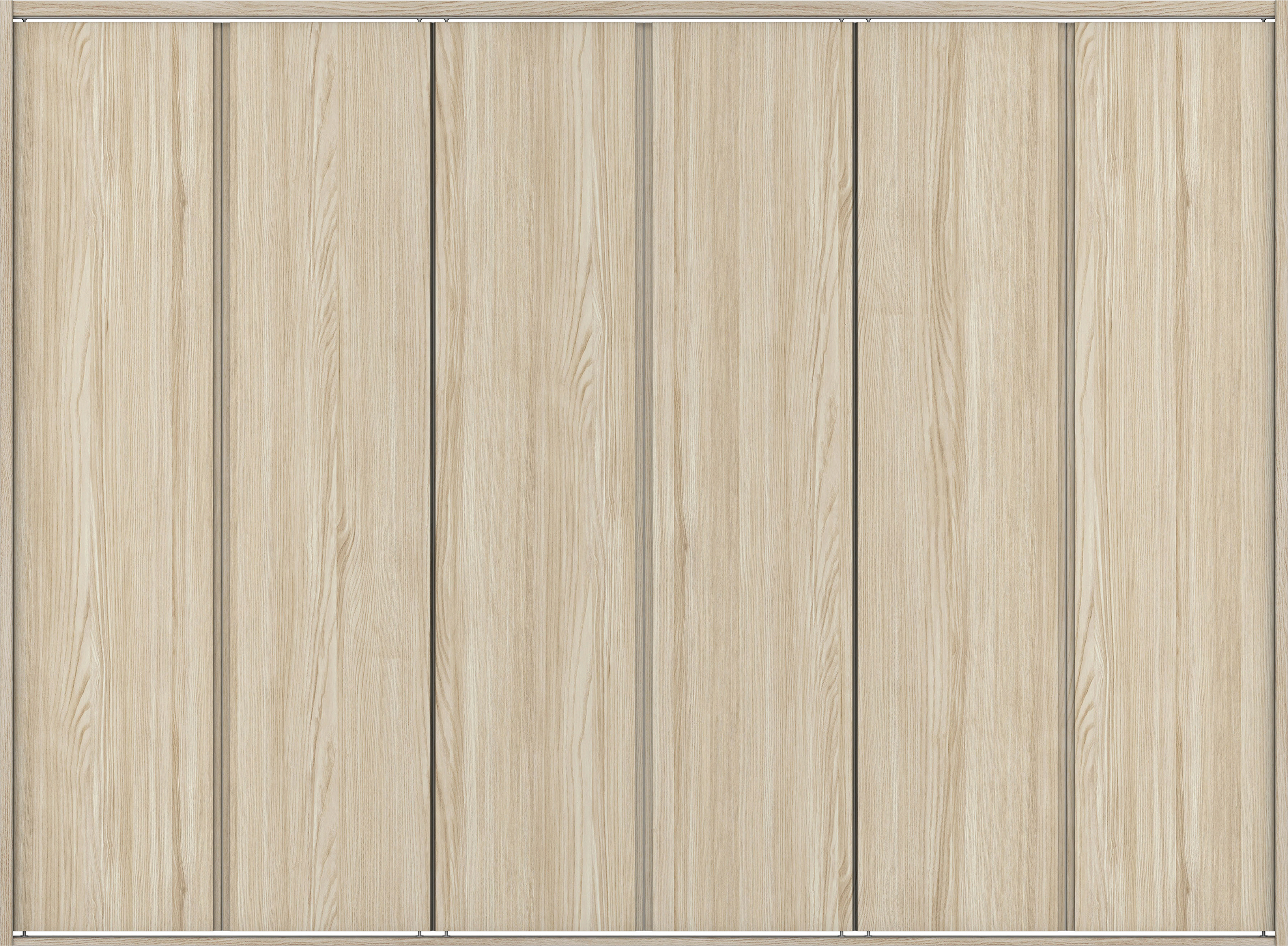 クローク収納　イエリア　折戸ユニット　ハンドルレス縦木目タイプ　ウッド扉　四方枠（固定枠）　セット　２４５０幅（９尺間口）　１８００高　〈ソフトグレージュ柄〉　ハンドルレス