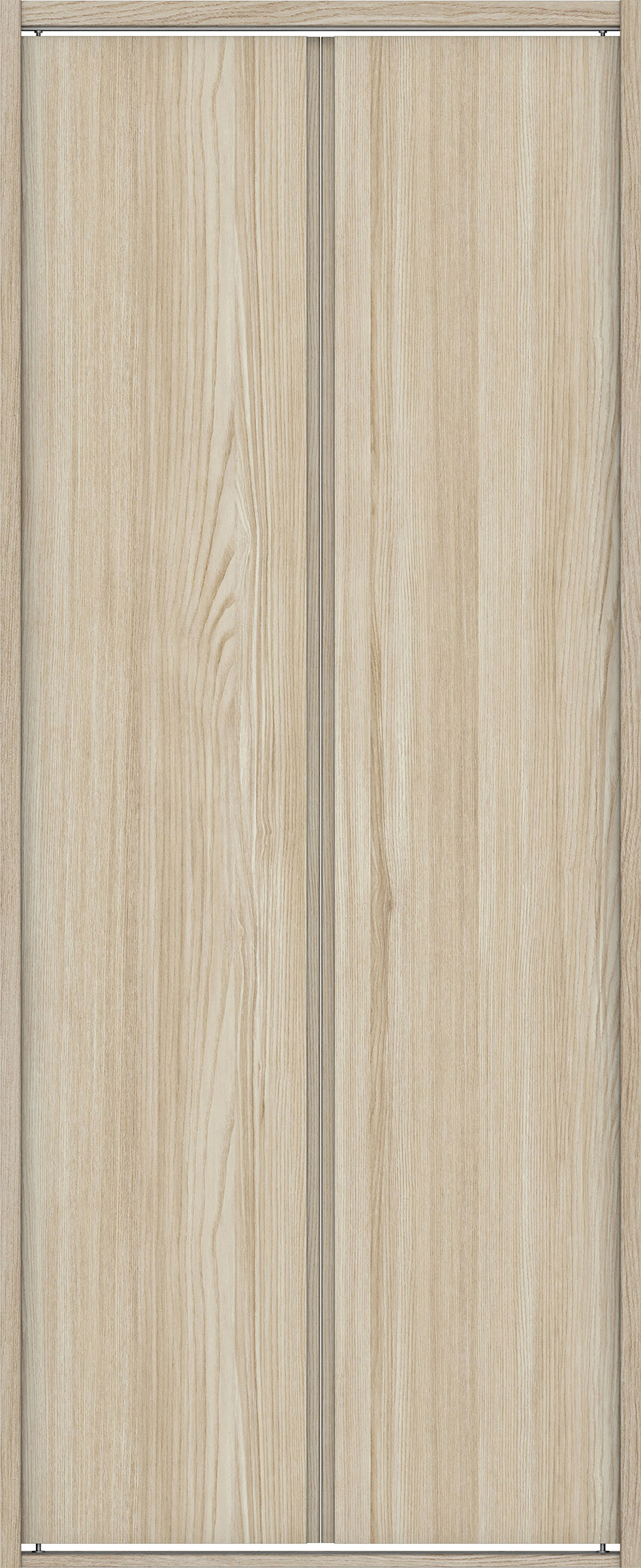 クローク収納　イエリア　折戸ユニット　ハンドルレス縦木目タイプ　ウッド扉　四方枠（固定枠）　セット　７３５幅（３尺間口）　１８００高　〈ソフトグレージュ柄〉　ハンドルレス