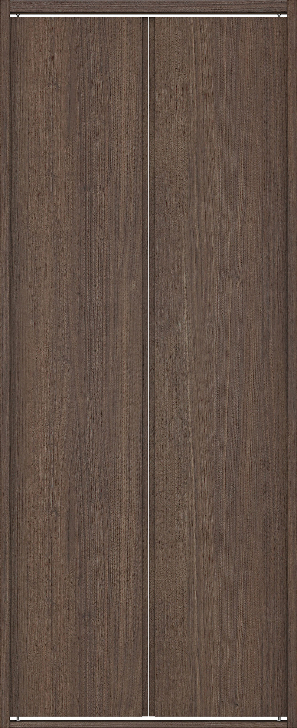 クローク収納　イエリア　折戸ユニット　ハンドルレス縦木目タイプ　ウッド扉　四方枠（固定枠）　セット　７３５幅（３尺間口）　１８００高　〈ダルブラウン柄〉　ハンドルレス