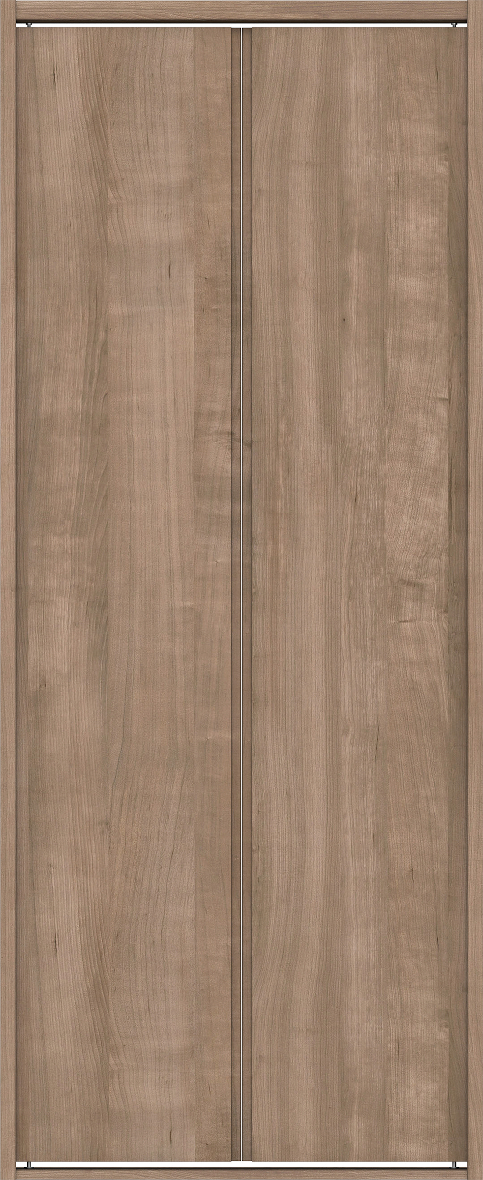 クローク収納　イエリア　折戸ユニット　ハンドルレス縦木目タイプ　ウッド扉　四方枠（固定枠）　セット　７３５幅（３尺間口）　１８００高　〈トープグレー柄〉　ハンドルレス