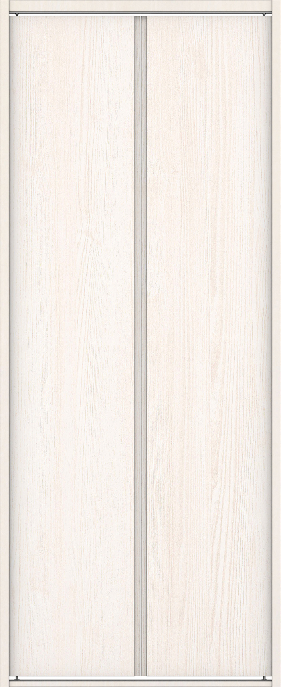 クローク収納　イエリア　折戸ユニット　ハンドルレス縦木目タイプ　ウッド扉　四方枠（固定枠）　セット　７３５幅（３尺間口）　１８００高　〈ネオホワイト柄〉　ハンドルレス