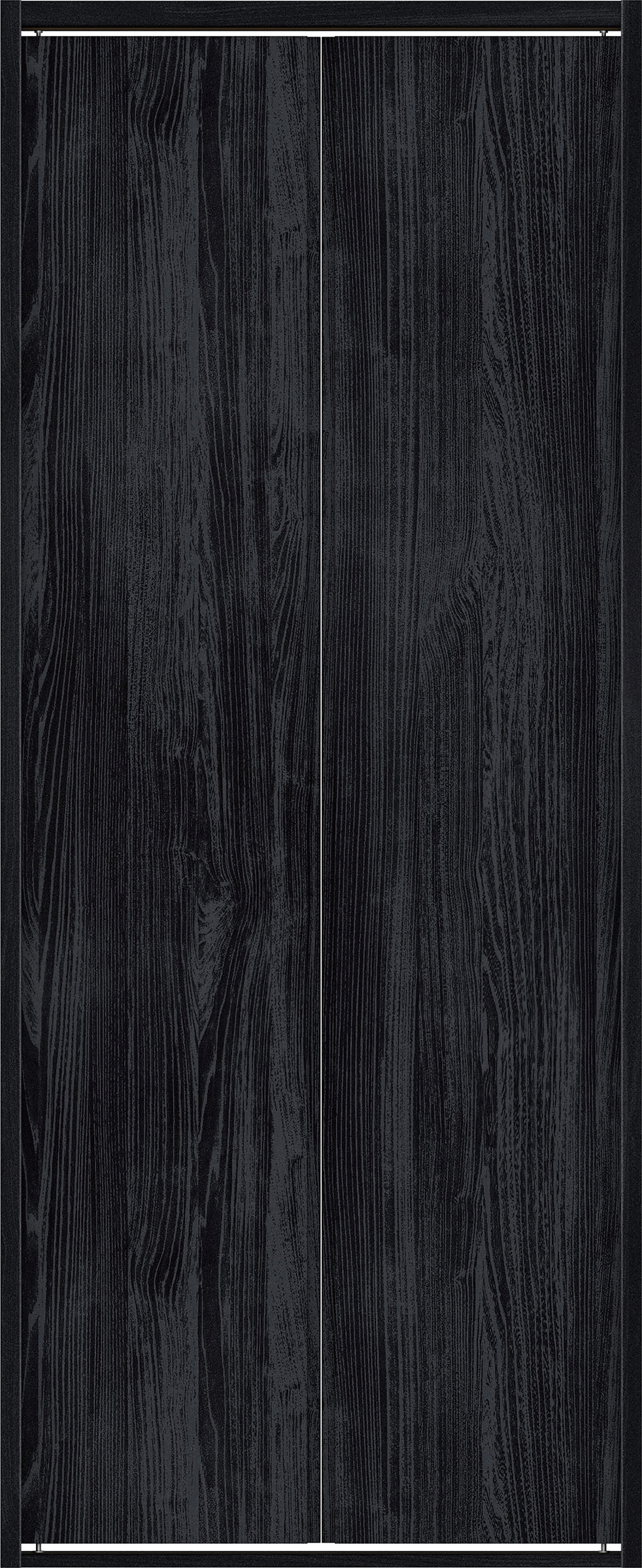 クローク収納　イエリア　折戸ユニット　ハンドルレス縦木目タイプ　ウッド扉　四方枠（固定枠）　セット　７３５幅（３尺間口）　１８００高　〈モスブラック柄〉　ハンドルレス