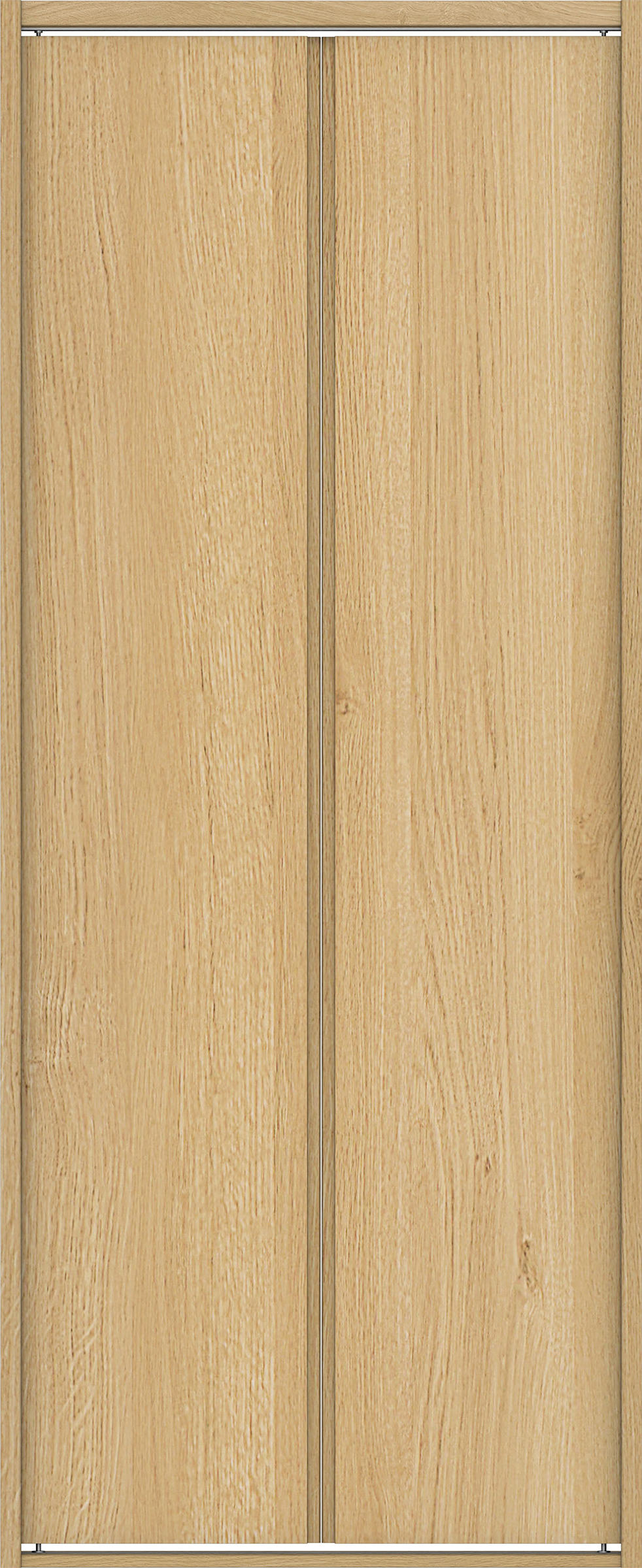 クローク収納　イエリア　折戸ユニット　ハンドルレス縦木目タイプ　ウッド扉　四方枠（固定枠）　セット　７３５幅（３尺間口）　１８００高　〈ライトオーカー柄〉　ハンドルレス