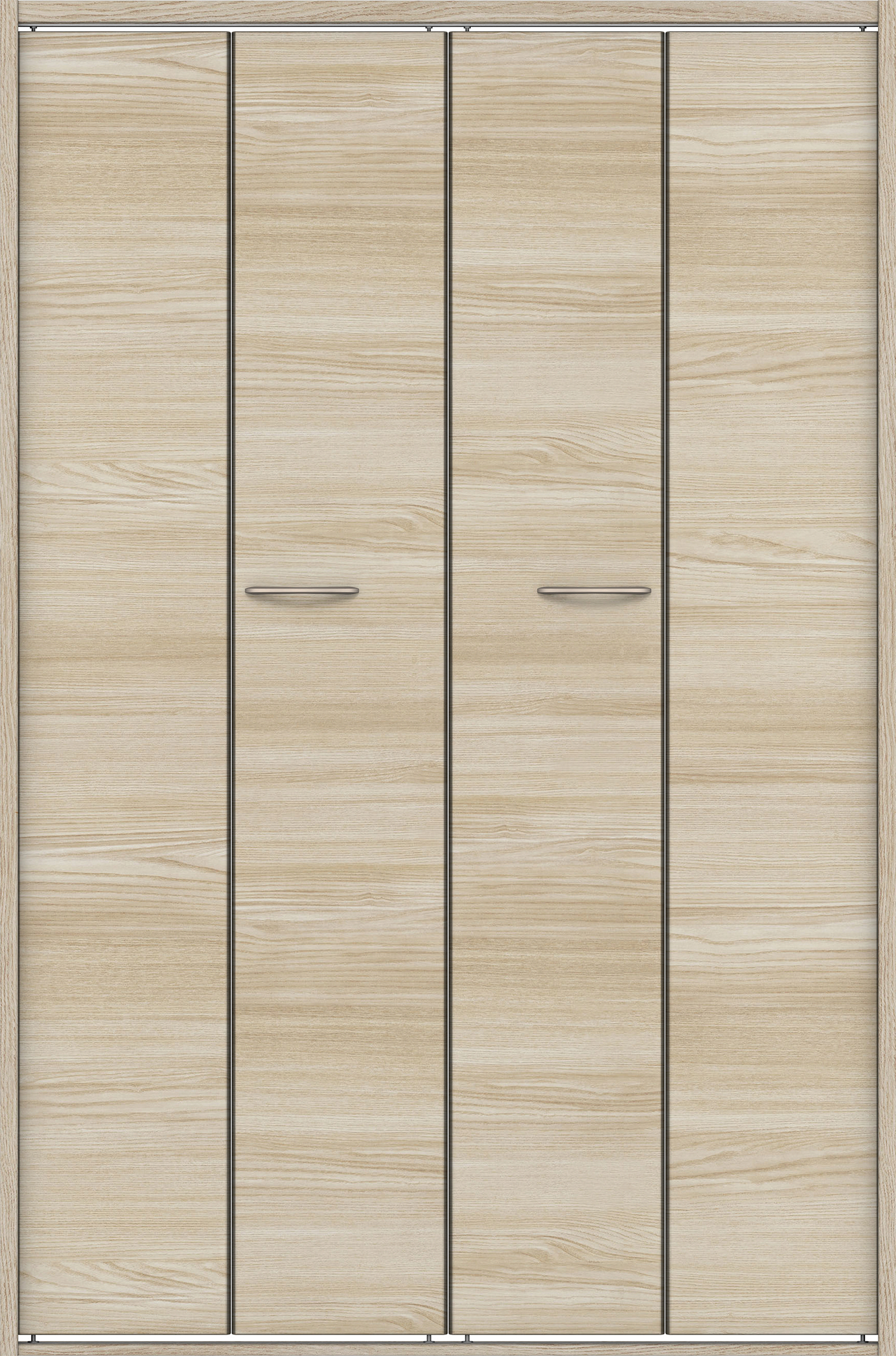 クローク収納　イエリア　折戸ユニット　フラット横木目タイプ　ウッド扉　四方枠（固定枠）　セット　１１９０幅（４．５尺間口）　１８００高　〈ソフトグレージュ柄〉　ハンドルラウンド型〈Ｔシルバー色〉