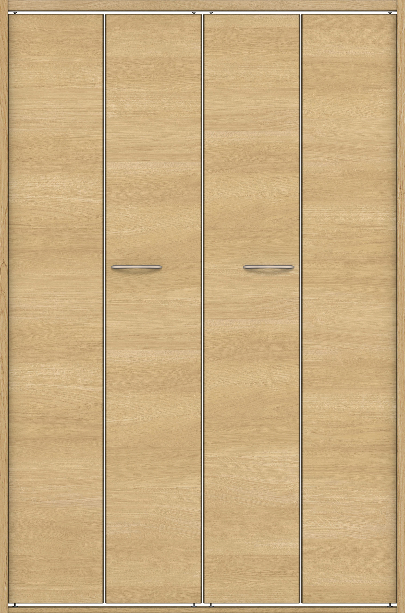 クローク収納　イエリア　折戸ユニット　フラット横木目タイプ　ウッド扉　四方枠（固定枠）　セット　１１９０幅（４．５尺間口）　１８００高　〈ライトオーカー柄〉　ハンドルラウンド型〈Ｔシルバー色〉