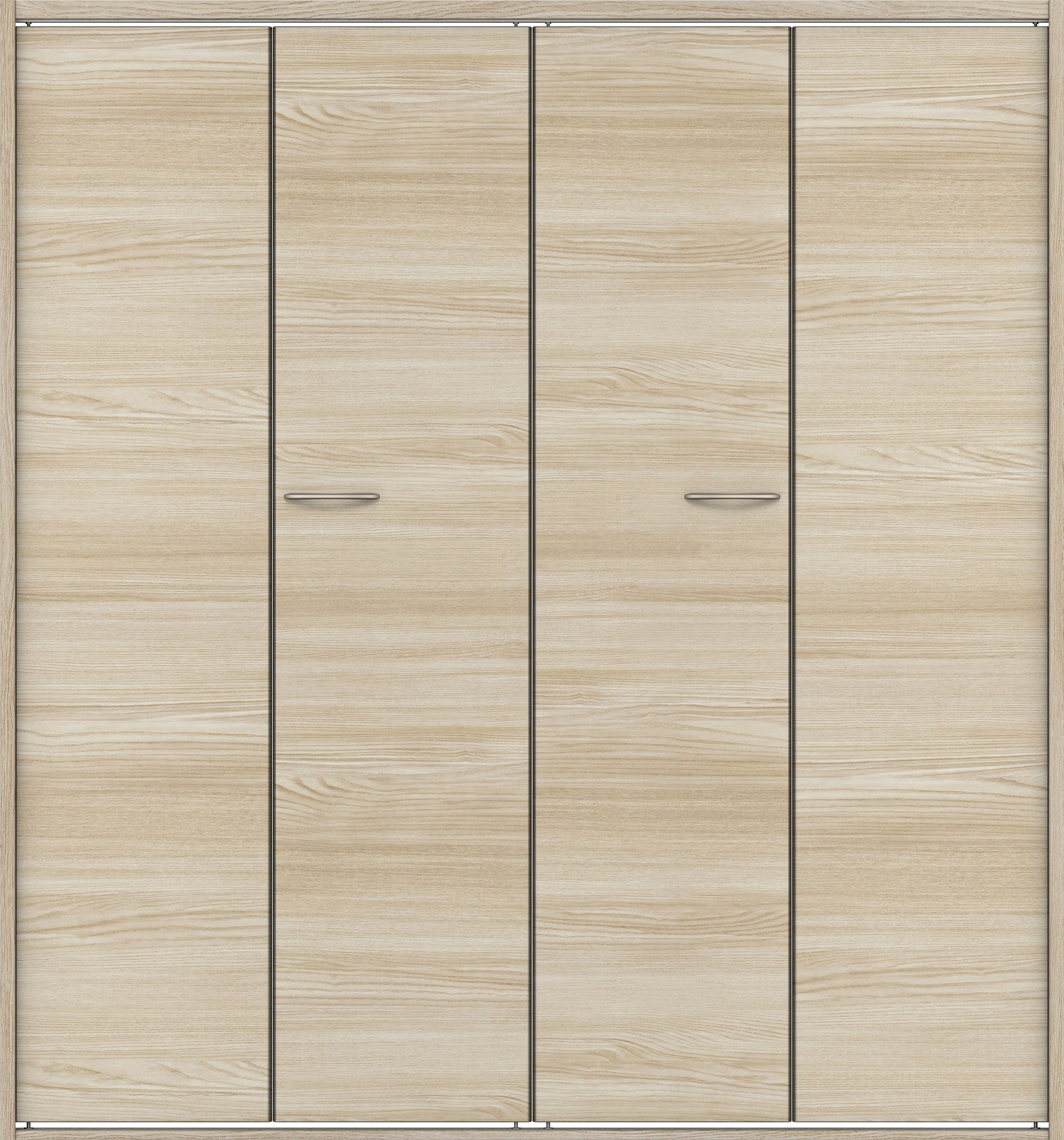 クローク収納　イエリア　折戸ユニット　フラット横木目タイプ　ウッド扉　四方枠（固定枠）　セット　１６４４幅（６尺小間口）　１８００高　〈ソフトグレージュ柄〉　ハンドルラウンド型〈Ｔシルバー色〉