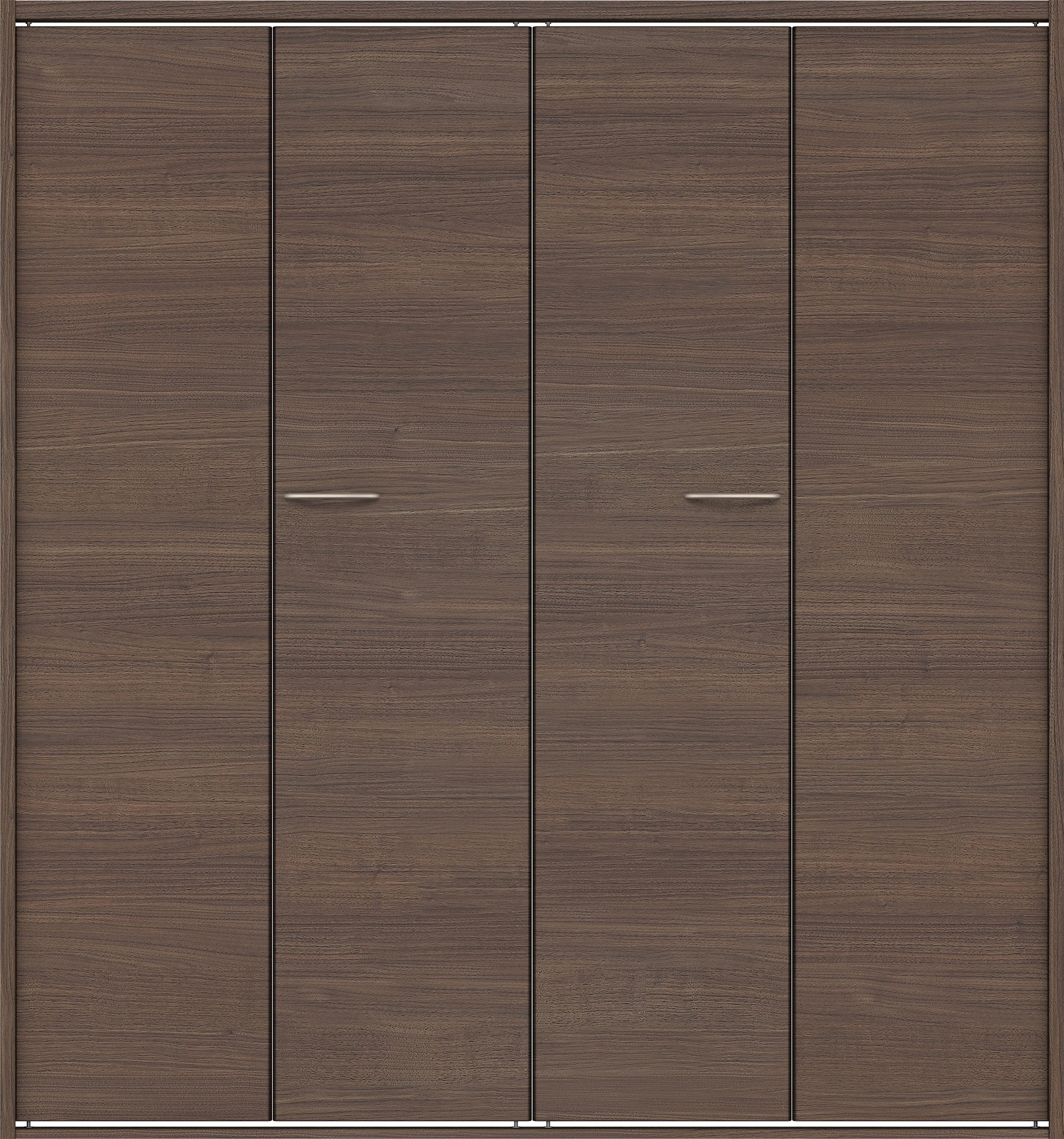 クローク収納　イエリア　折戸ユニット　フラット横木目タイプ　ウッド扉　四方枠（固定枠）　セット　１６８０幅（６尺間口）　１８００高　〈ダルブラウン柄〉　ハンドルラウンド型〈Ｔシルバー色〉