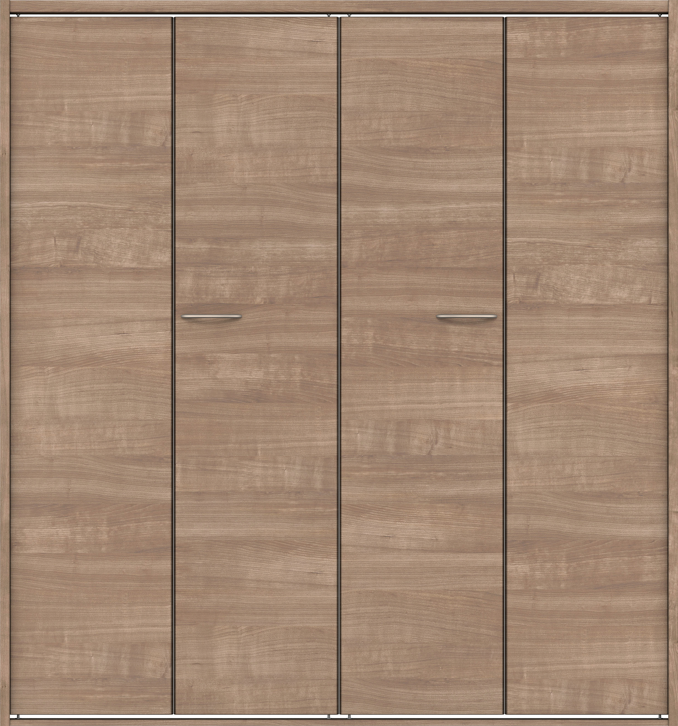 クローク収納　イエリア　折戸ユニット　フラット横木目タイプ　ウッド扉　四方枠（固定枠）　セット　１６８０幅（６尺間口）　１８００高　〈トープグレー柄〉　ハンドルラウンド型〈Ｔシルバー色〉