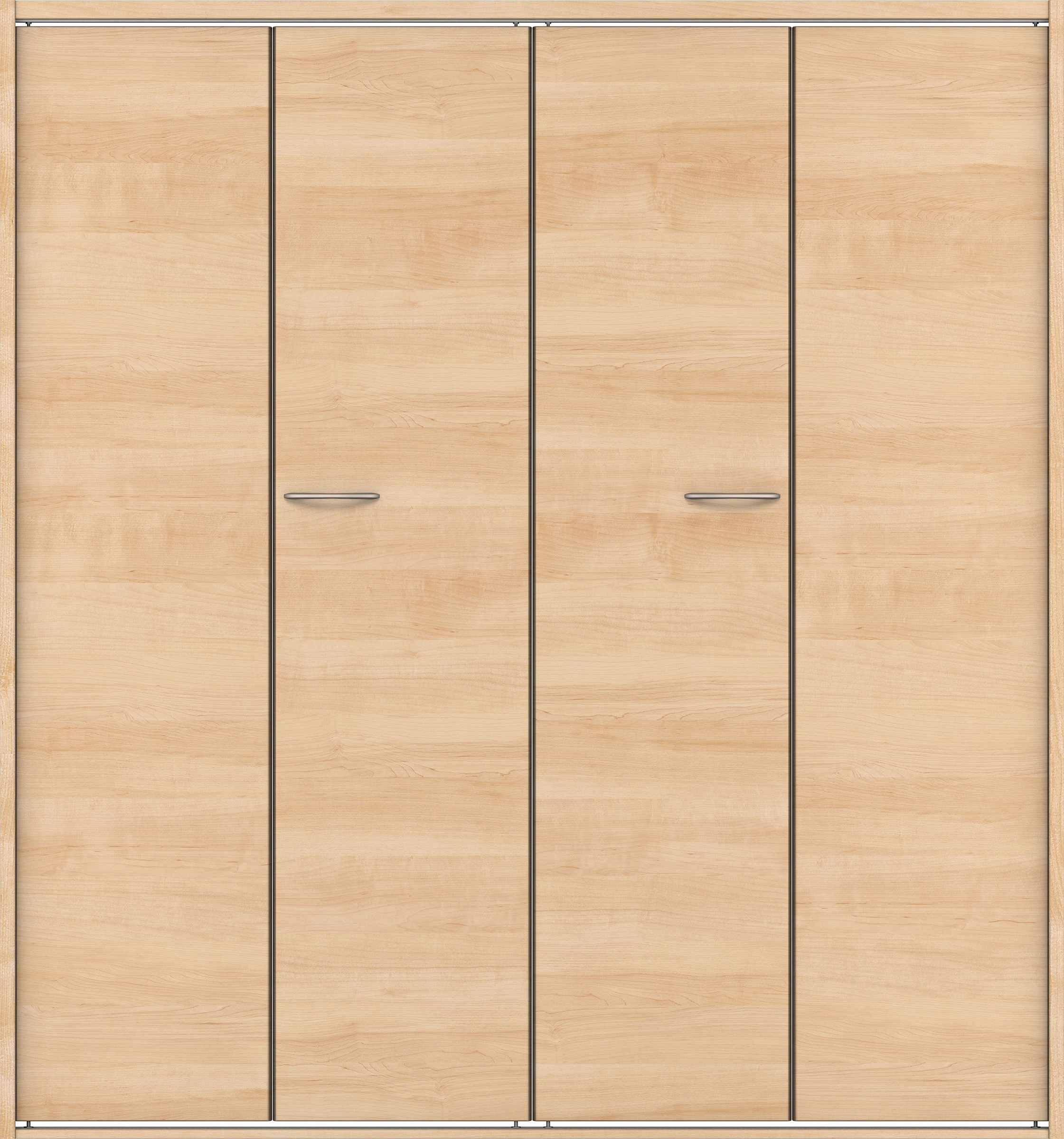 クローク収納　イエリア　折戸ユニット　フラット横木目タイプ　ウッド扉　四方枠（固定枠）　セット　１６８０幅（６尺間口）　１８００高　〈ミルベージュ柄〉　ハンドルラウンド型〈Ｔシルバー色〉