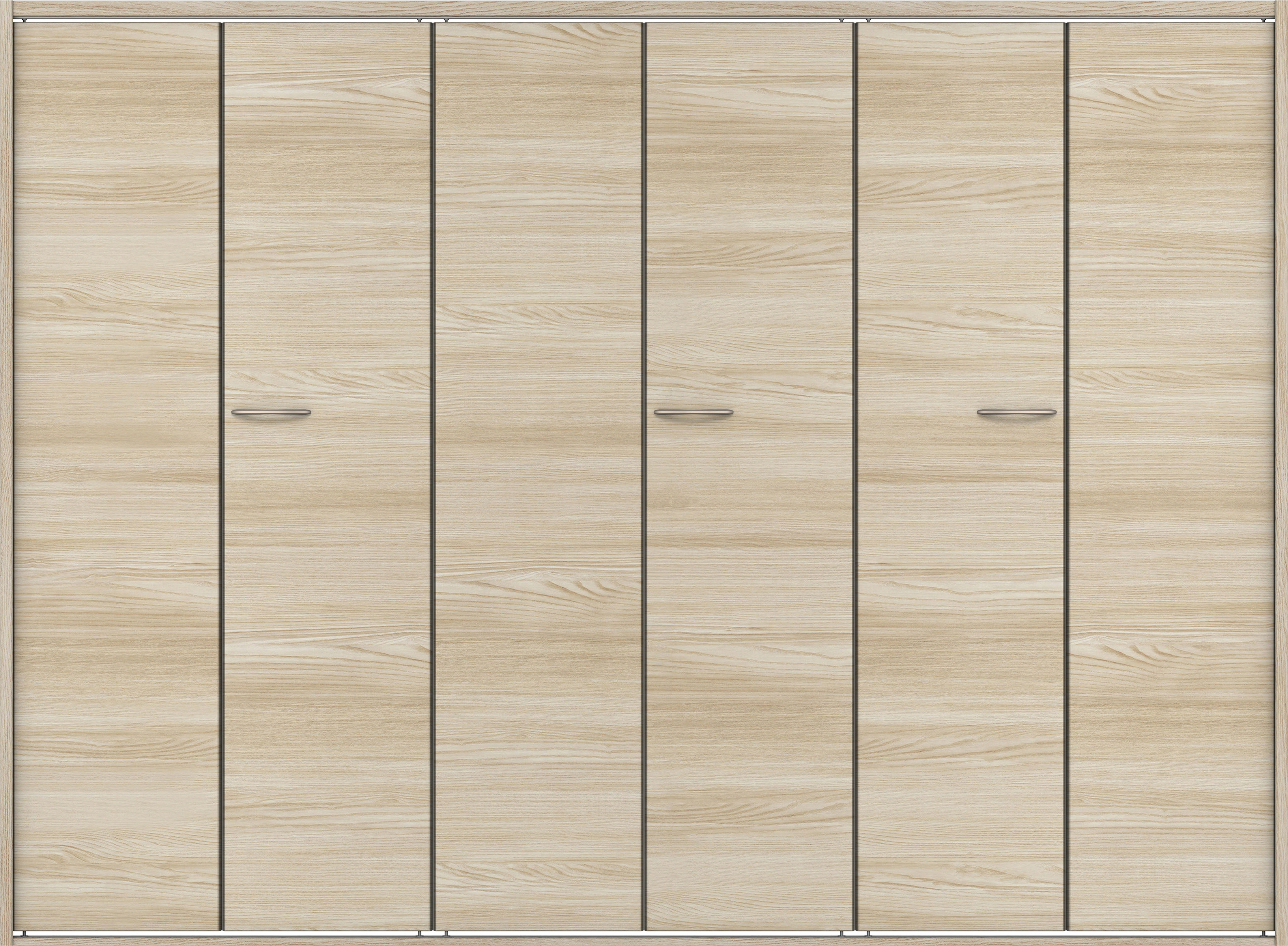 クローク収納　イエリア　折戸ユニット　フラット横木目タイプ　ウッド扉　四方枠（固定枠）　セット　２４５０幅（９尺間口）　１８００高　〈ソフトグレージュ柄〉　ハンドルラウンド型〈Ｔシルバー色〉