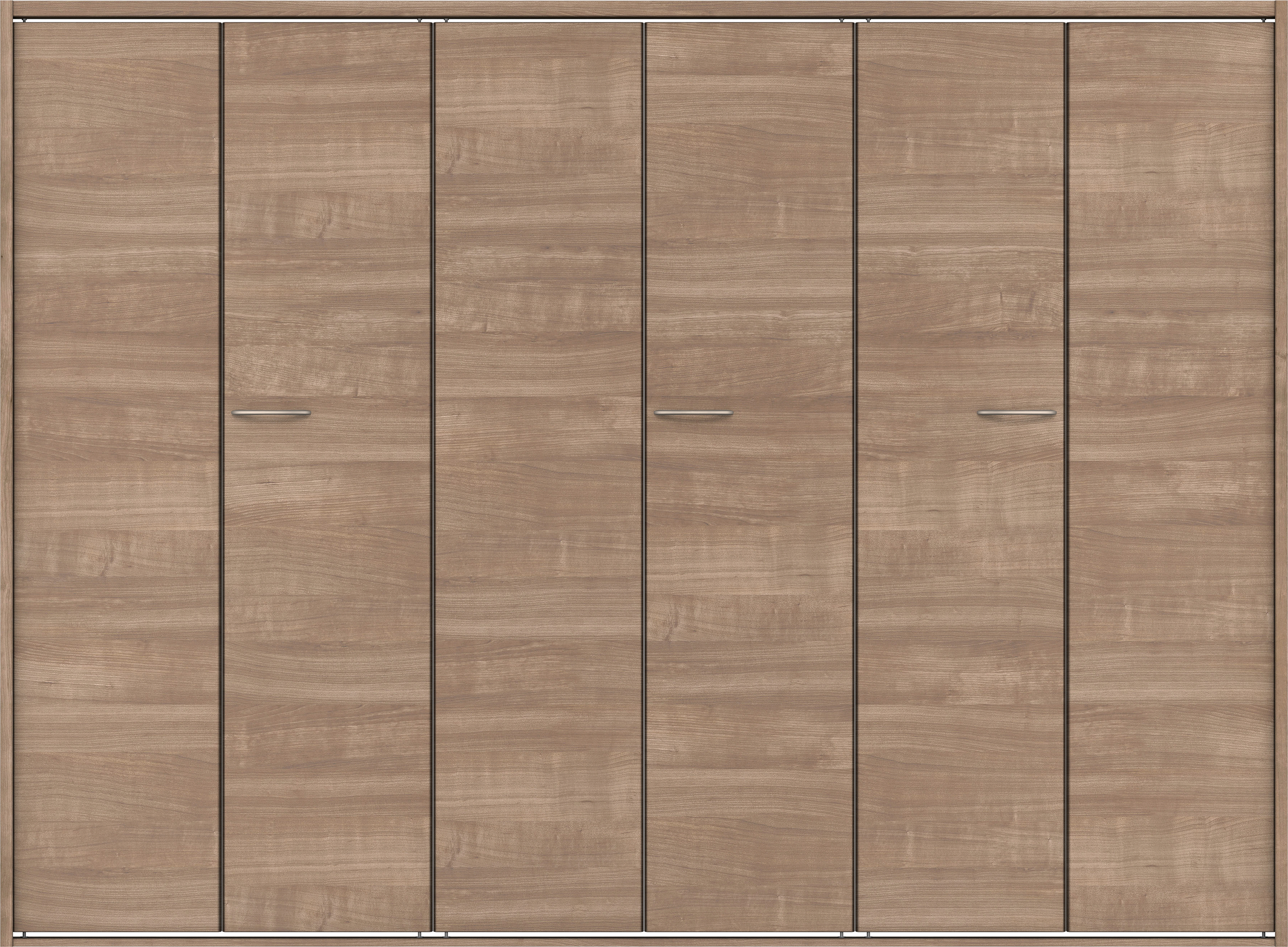 クローク収納　イエリア　折戸ユニット　フラット横木目タイプ　ウッド扉　四方枠（固定枠）　セット　２４５０幅（９尺間口）　１８００高　〈トープグレー柄〉　ハンドルラウンド型〈Ｔシルバー色〉