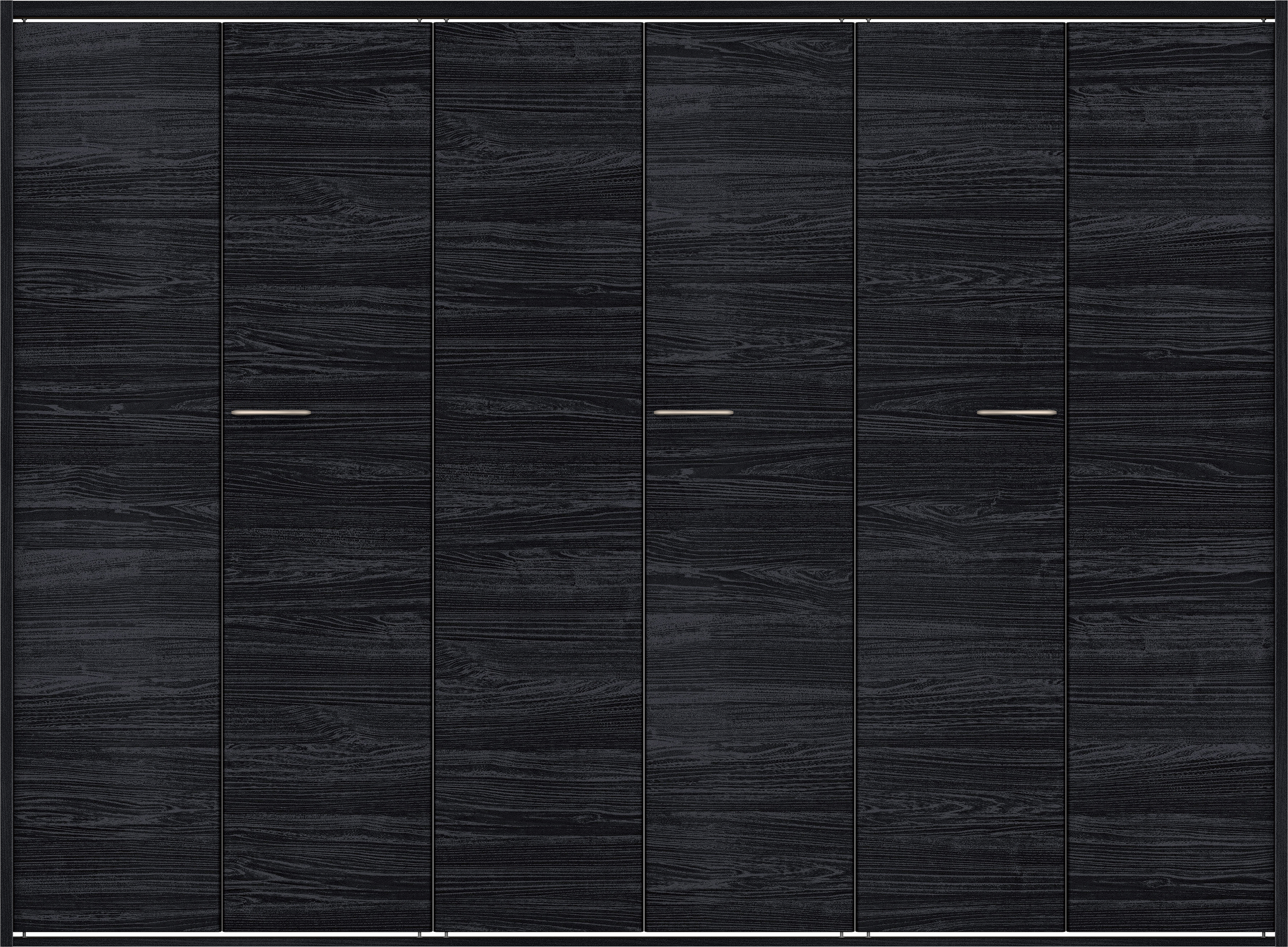 クローク収納　イエリア　折戸ユニット　フラット横木目タイプ　ウッド扉　四方枠（固定枠）　セット　２４５０幅（９尺間口）　１８００高　〈モスブラック柄〉　ハンドルラウンド型〈Ｔシルバー色〉