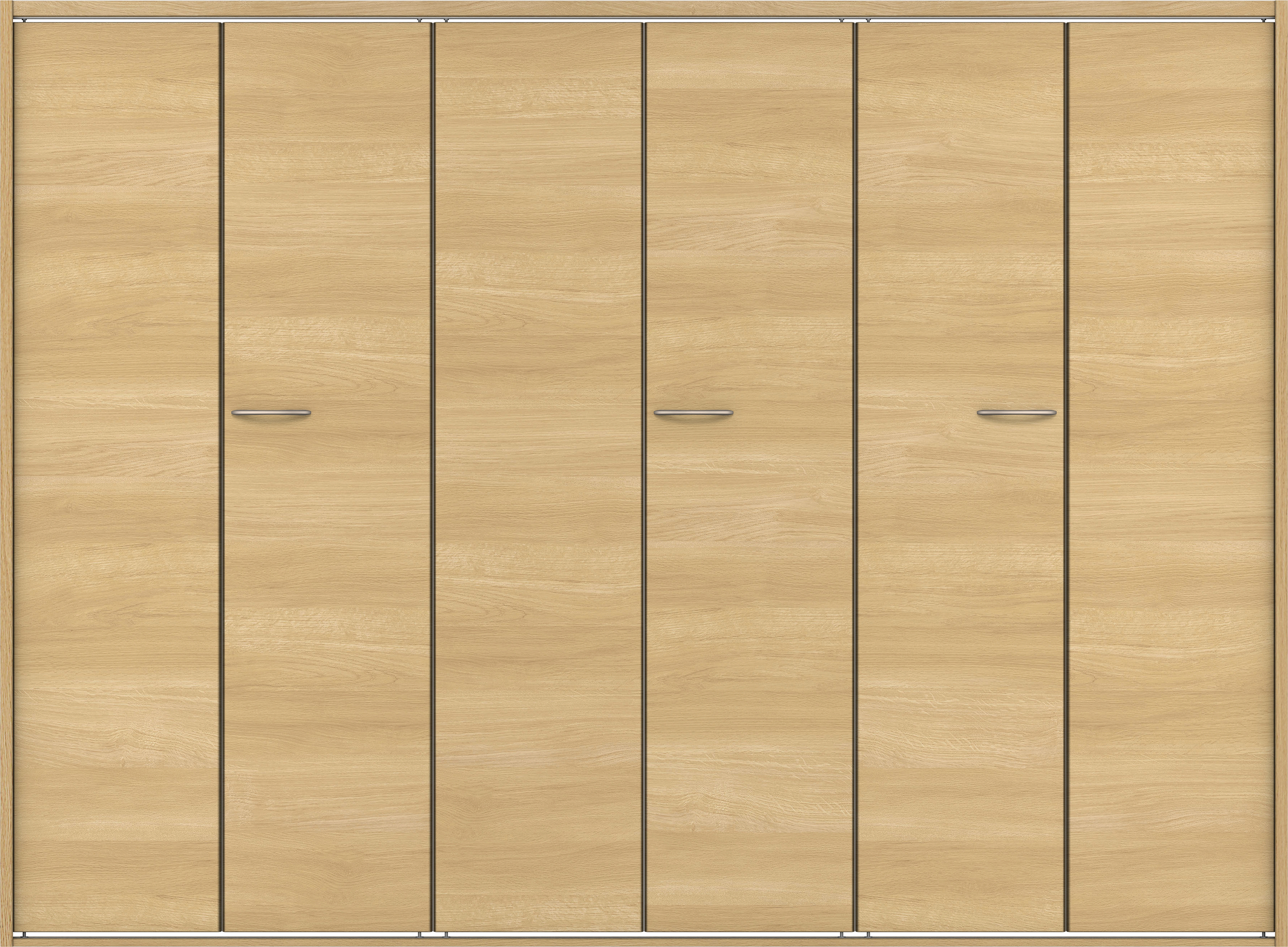 クローク収納　イエリア　折戸ユニット　フラット横木目タイプ　ウッド扉　四方枠（固定枠）　セット　２４５０幅（９尺間口）　１８００高　〈ライトオーカー柄〉　ハンドルラウンド型〈Ｔシルバー色〉