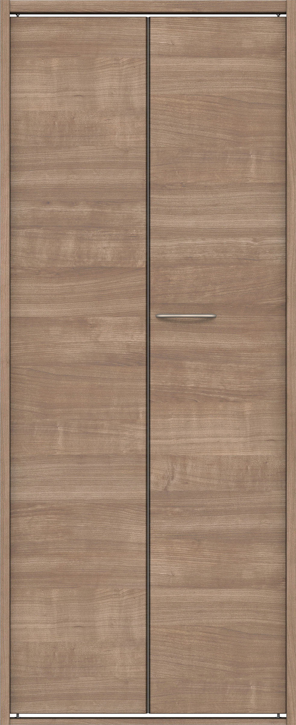 クローク収納　イエリア　折戸ユニット　フラット横木目タイプ　ウッド扉　四方枠（固定枠）　セット　７３５幅（３尺間口）　１８００高　〈トープグレー柄〉　ハンドルラウンド型〈Ｔシルバー色〉